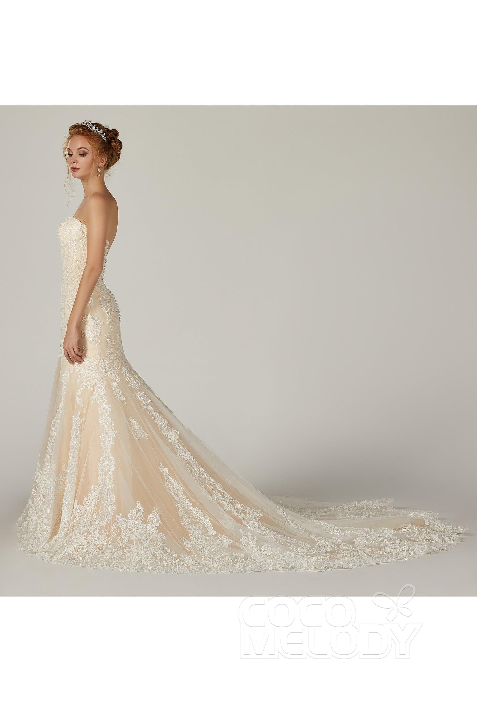Trumpet-Mermaid Chapel Train Tulle Wedding Dress CW2298 - COCOMELODY