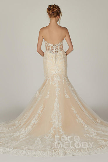 Trumpet-Mermaid Chapel Train Tulle Wedding Dress CW2298 - COCOMELODY