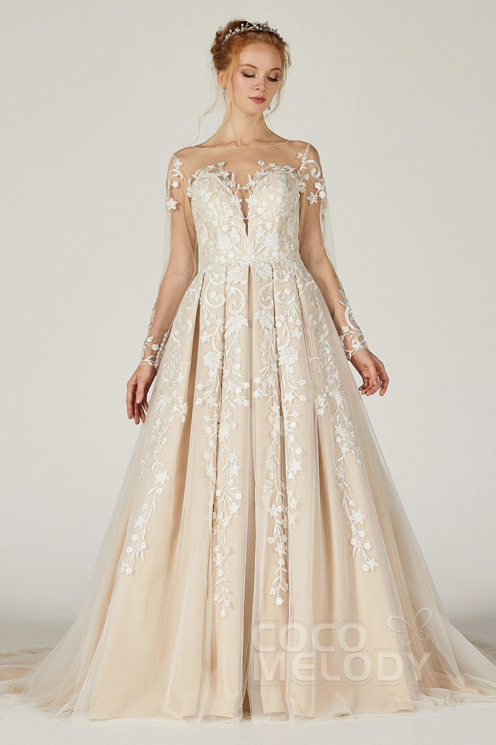 A-Line Court Train Tulle Wedding Dress CW2299 - COCOMELODY