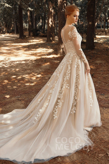 A-Line Court Train Tulle Wedding Dress CW2299 - COCOMELODY