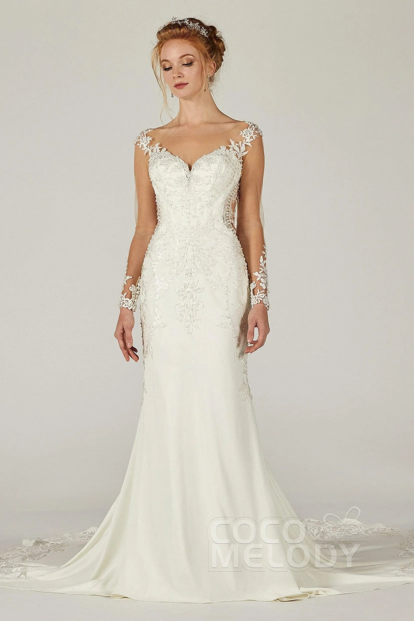 Trumpet-Mermaid Chapel Train Satin Wedding Dress CW2302 - COCOMELODY