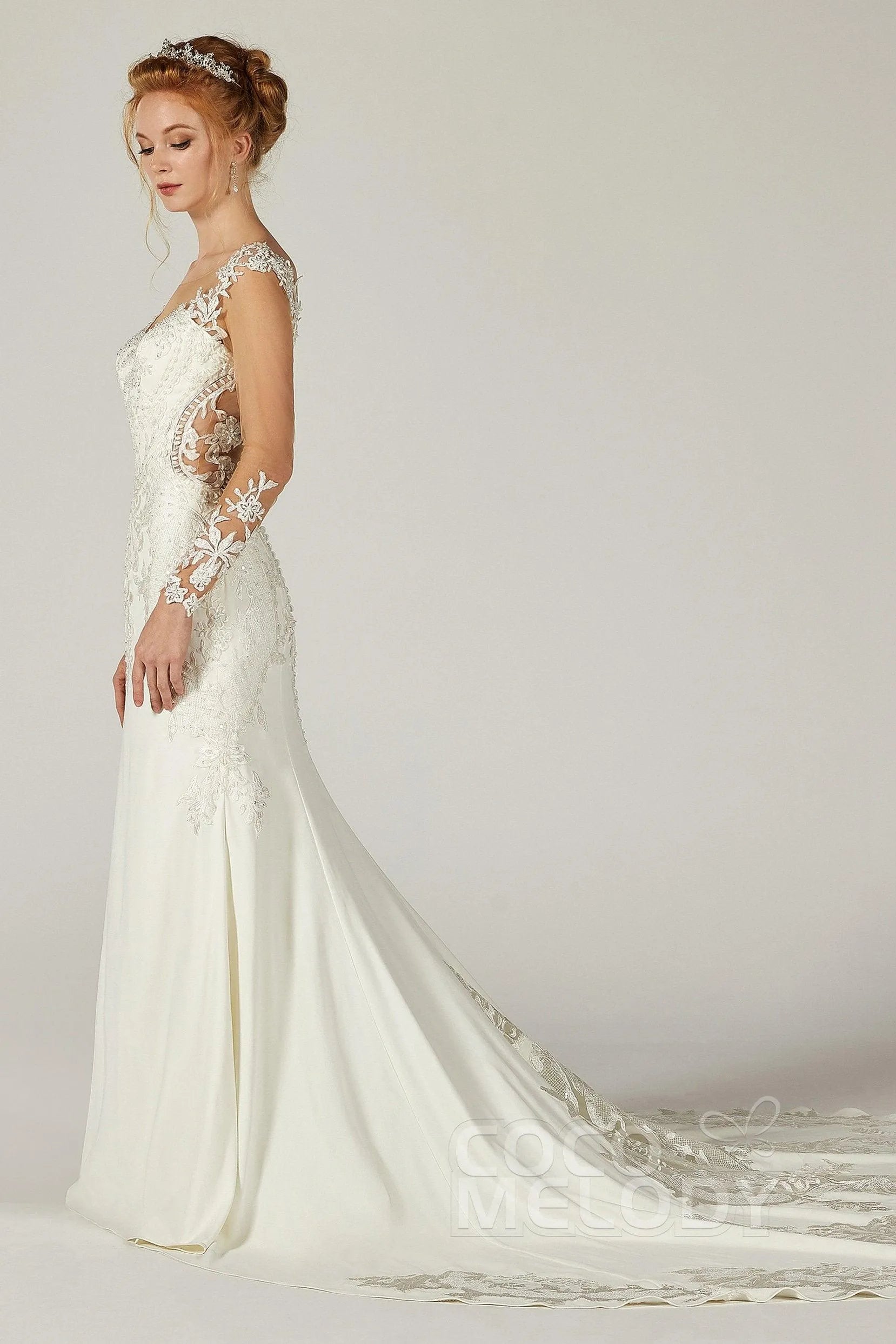 Trumpet-Mermaid Chapel Train Satin Wedding Dress CW2302 - COCOMELODY