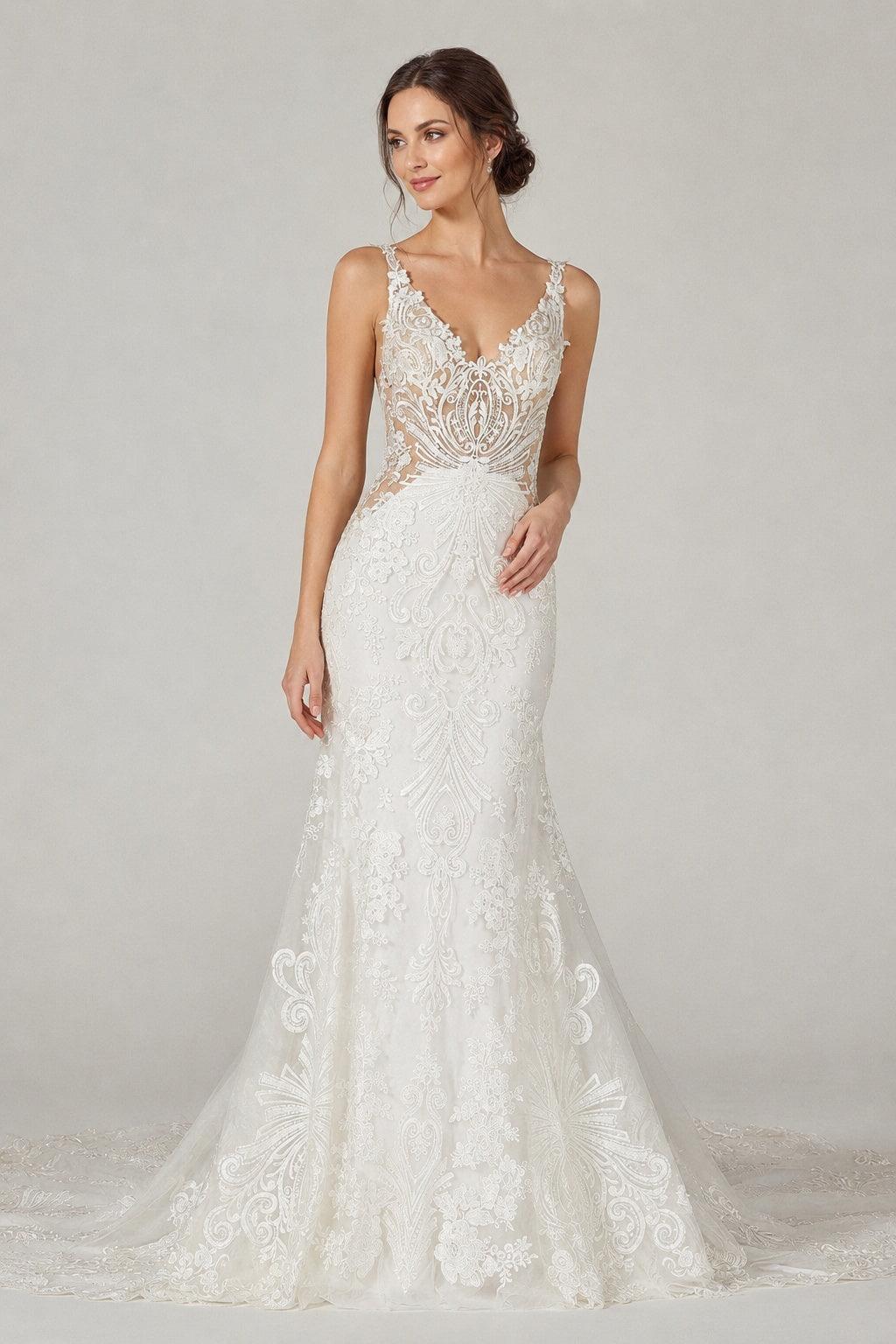 Trumpet-Mermaid Cathedral Train Tulle Wedding Dress CW2303