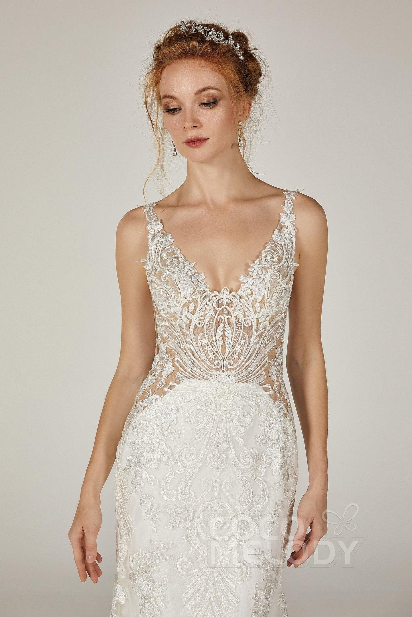 Trumpet-Mermaid Cathedral Train Tulle Wedding Dress CW2303 - COCOMELODY