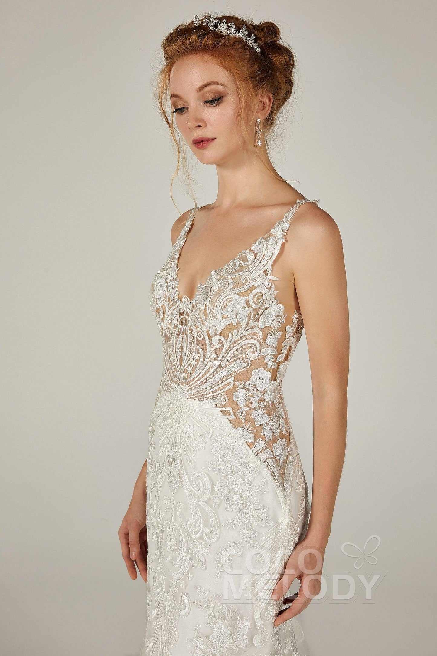 Trumpet-Mermaid Cathedral Train Tulle Wedding Dress CW2303 - COCOMELODY