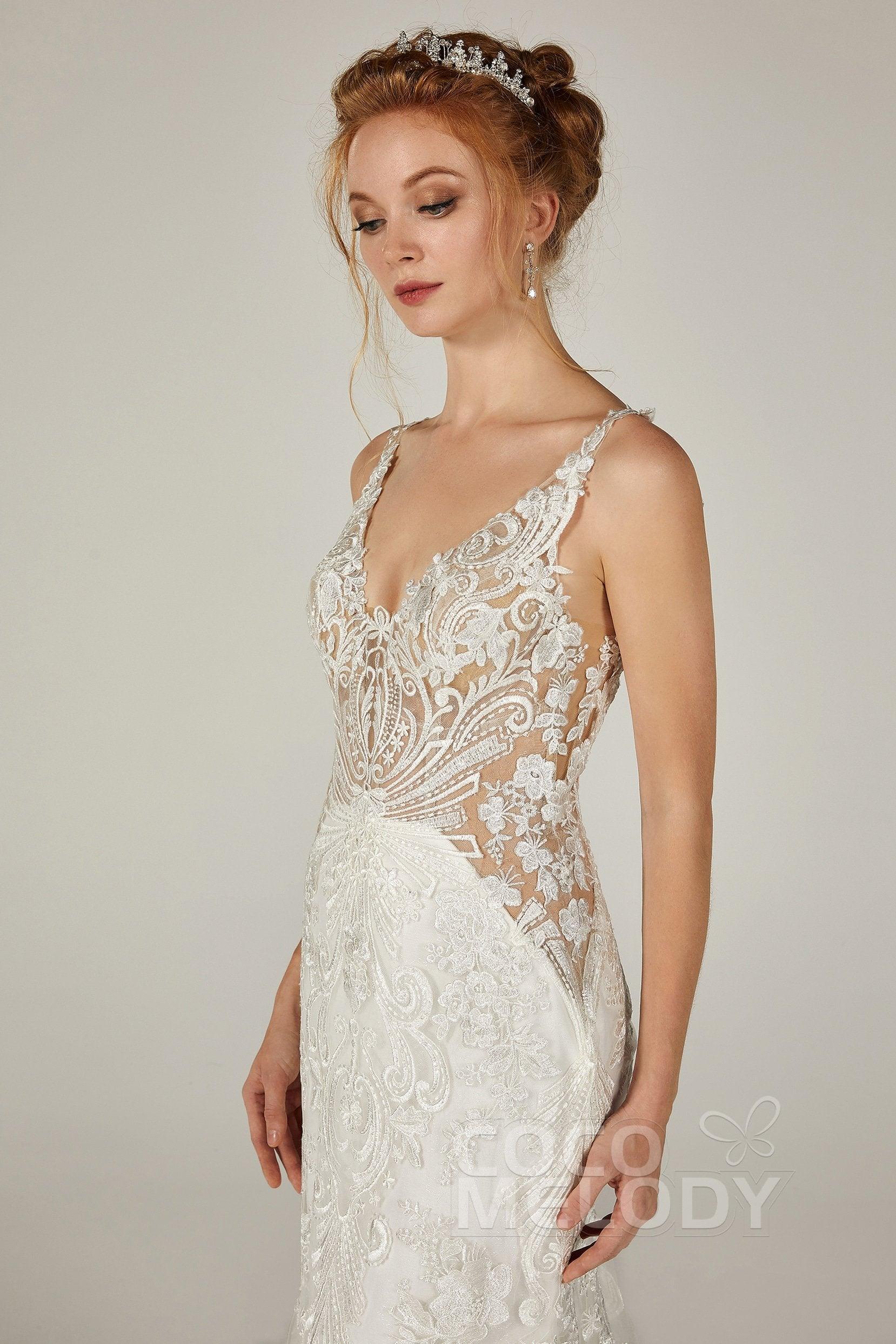 Trumpet-Mermaid Cathedral Train Tulle Wedding Dress CW2303 - COCOMELODY