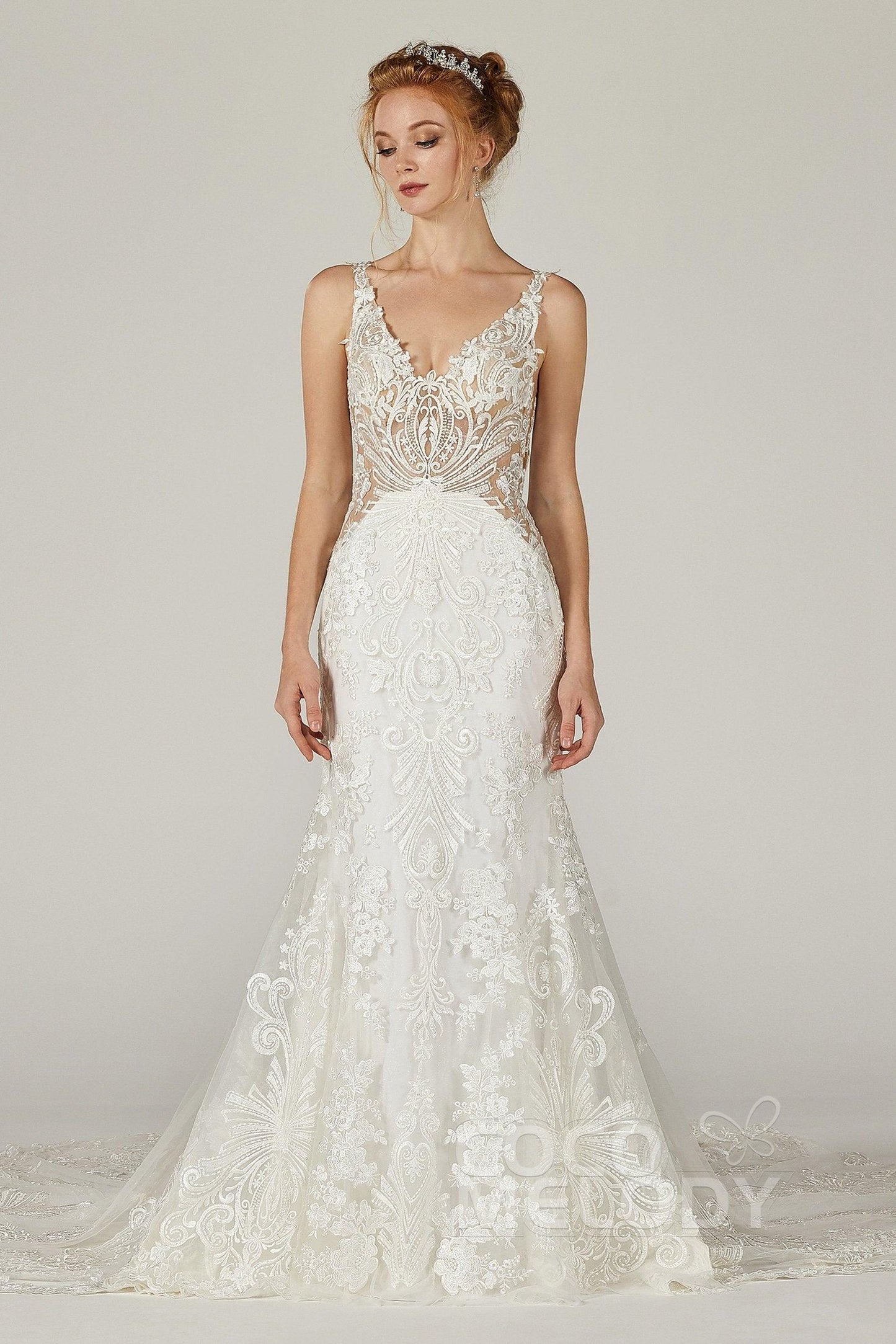 Trumpet-Mermaid Cathedral Train Tulle Wedding Dress CW2303 - COCOMELODY