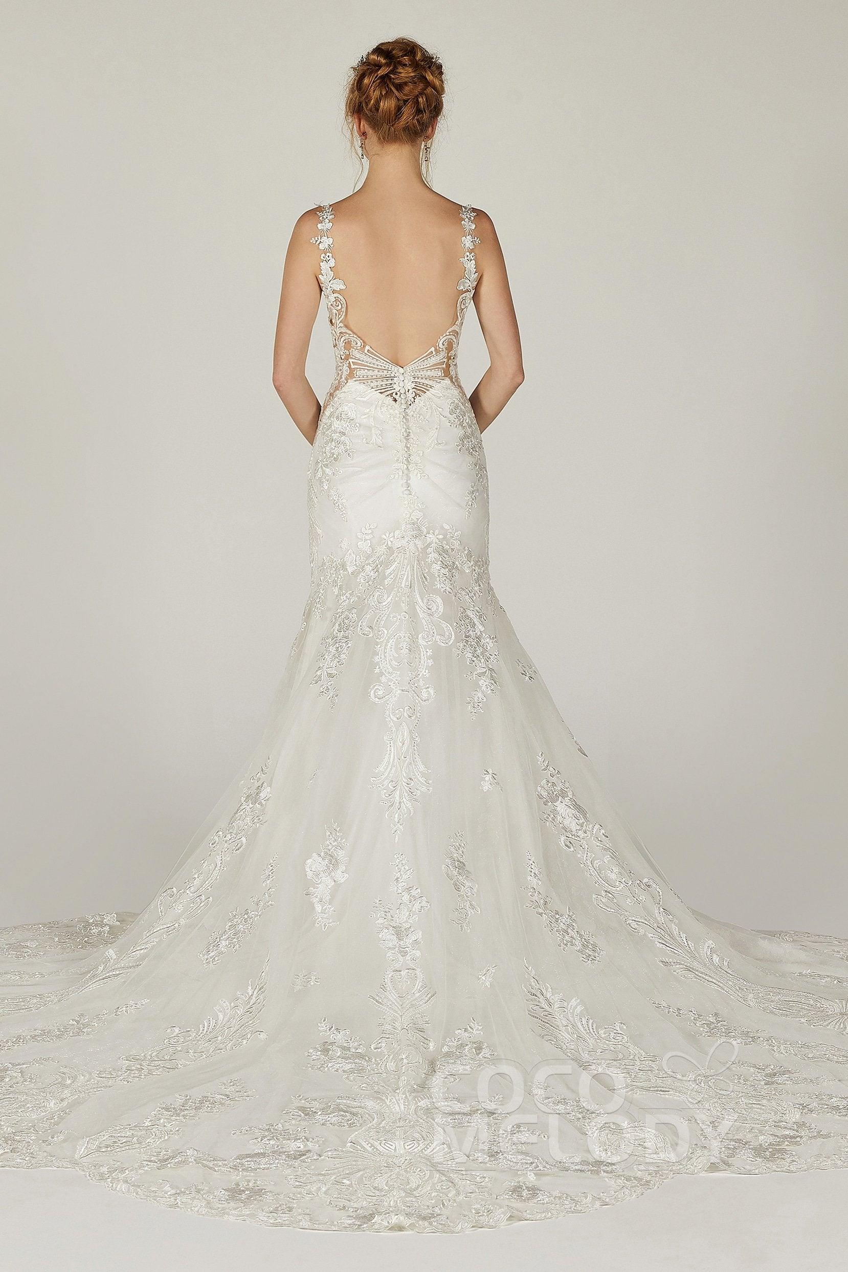 Trumpet-Mermaid Cathedral Train Tulle Wedding Dress CW2303 - COCOMELODY