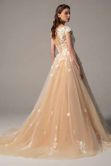 A-Line Court Train Tulle Elastic Satin Wedding Dress CW2327 - COCOMELODY