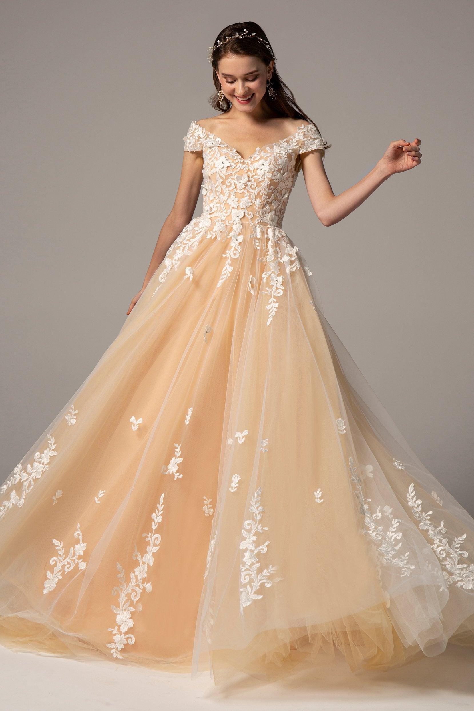 A-Line Court Train Tulle Elastic Satin Wedding Dress CW2327 - COCOMELODY