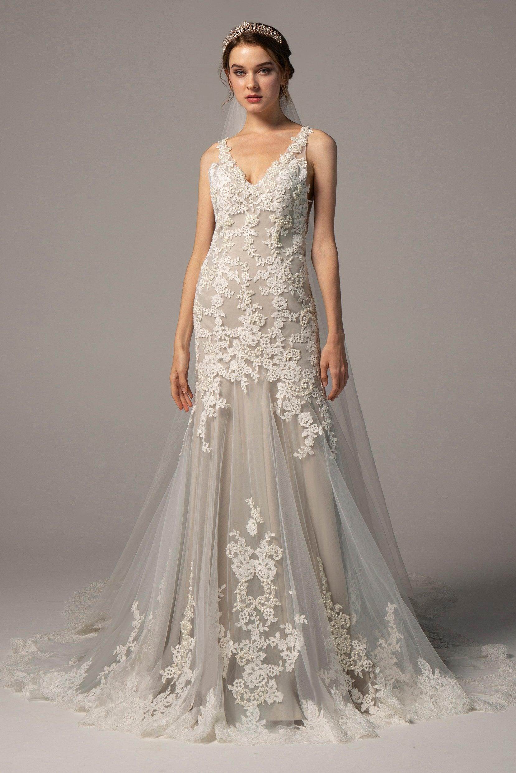 trumpet mermaid v neck court train tulle lace wedding dress COCOMELODY Trumpet-Mermaid Court Train Lace Tulle Boho Wedding Dress CW3540, 45 Days / As Picture:Ivory/Nude / US2-UK4-EUR32