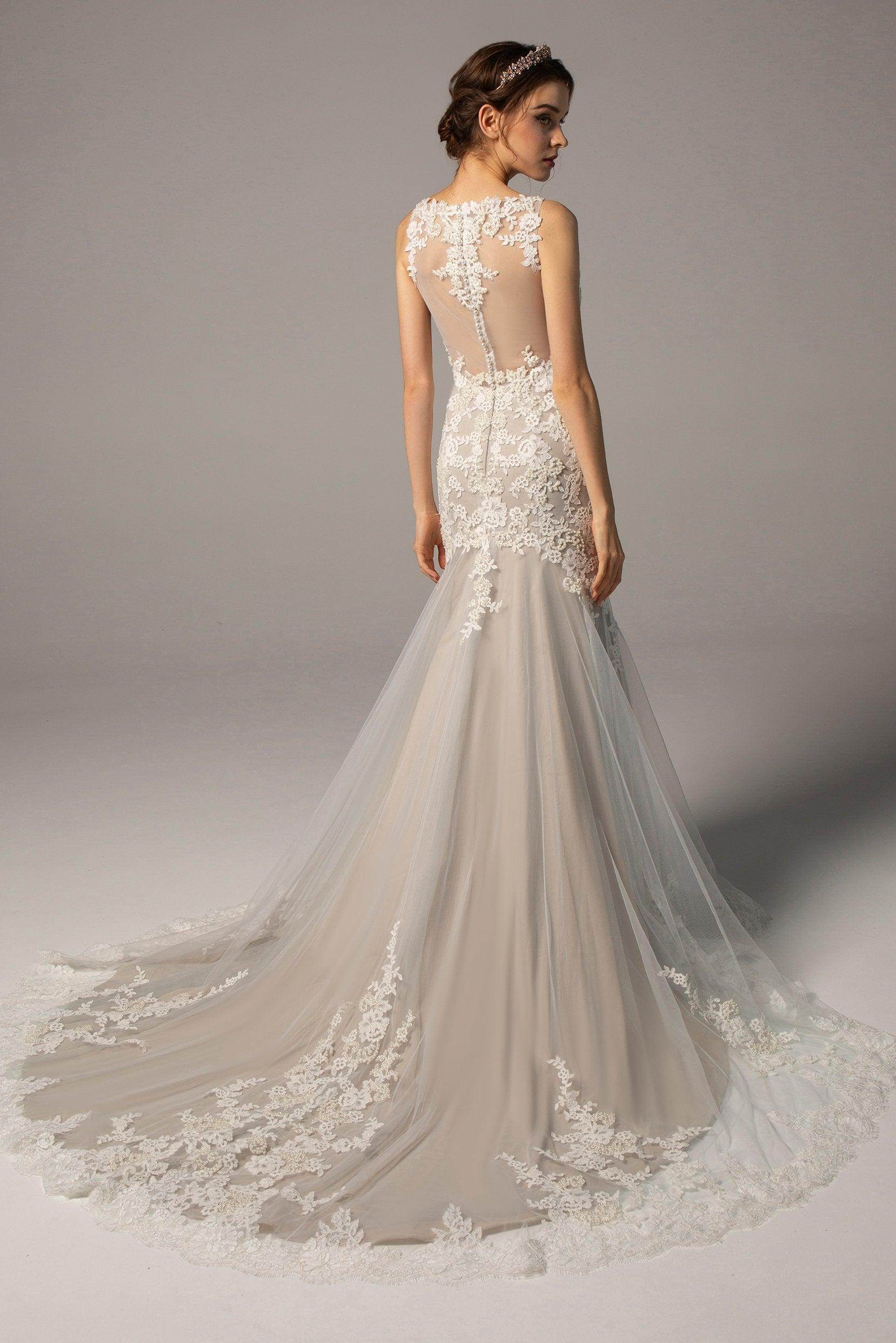 trumpet/mermaid v-neck court train tulle lace wedding dress Trumpet/Mermaid V Neck Tulle Court Train Wedding Dress with Appliques Lace Beading Sequins Glitter S3067W - Wedding Dresses