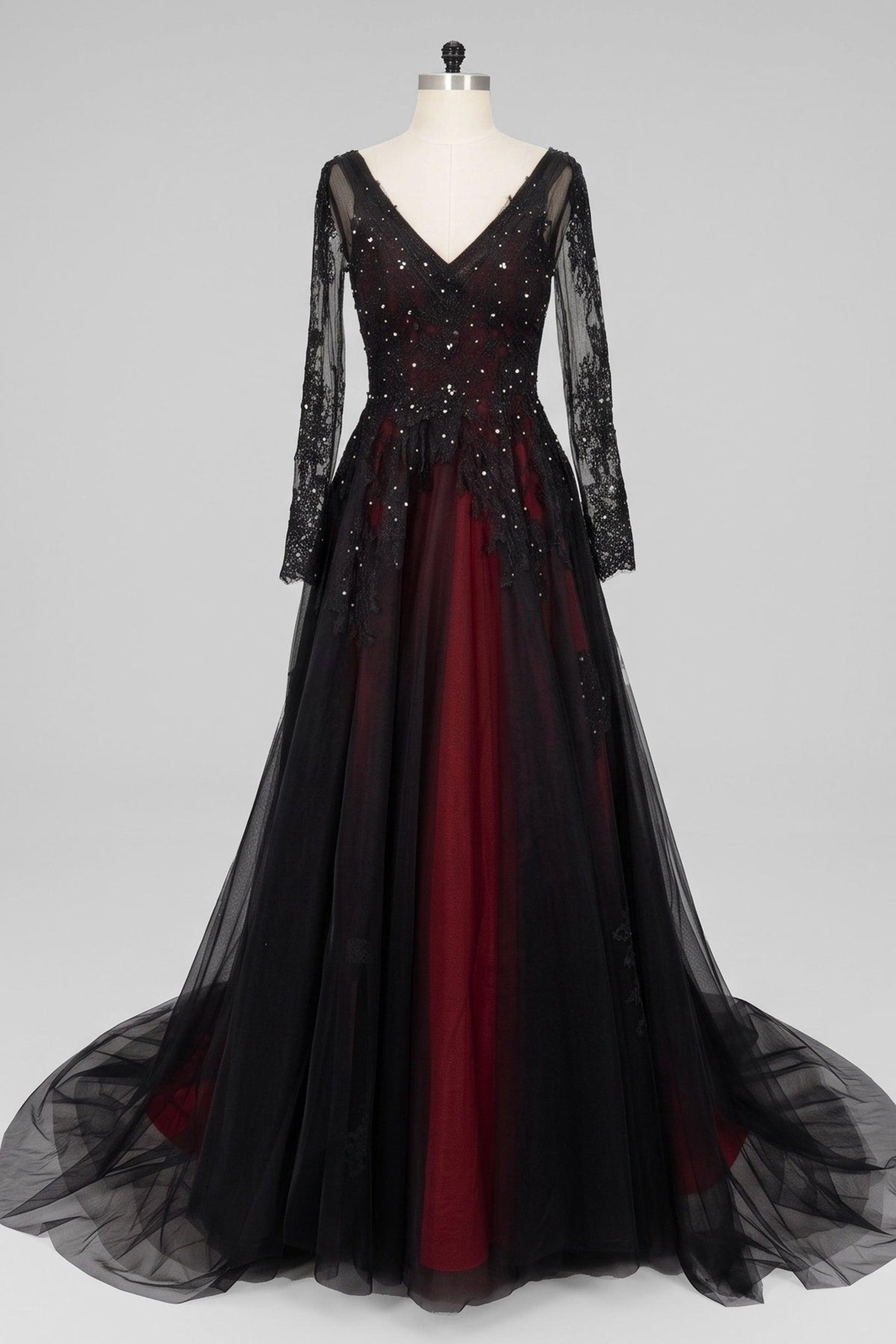 A-Line Court Train Tulle Wedding Dress CW2336 - 35 Days / As Picture:Black/Dusty Pink / US0-UK2-EUR30 - COCOMELODY