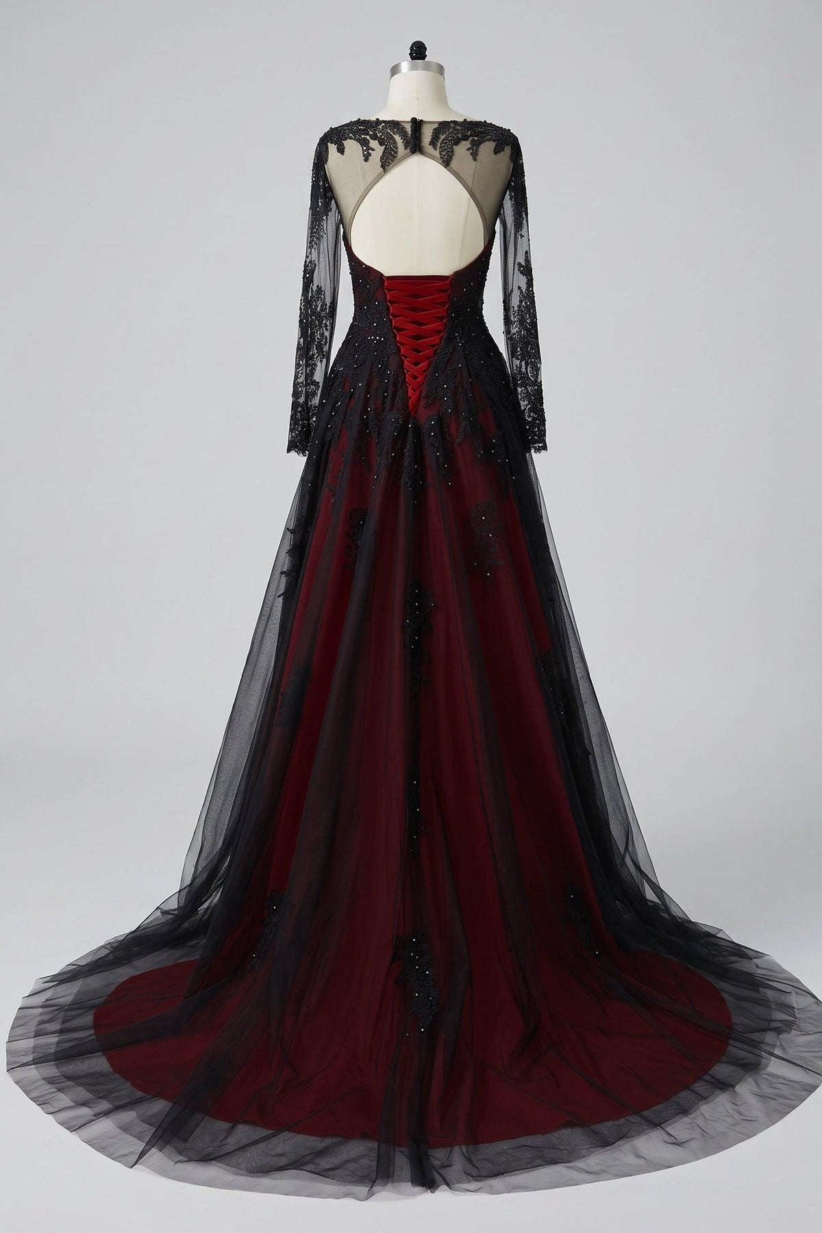 A-Line Court Train Tulle Wedding Dress CW2336 - 35 Days / As Picture:Black/Dusty Pink / US0-UK2-EUR30 - COCOMELODY