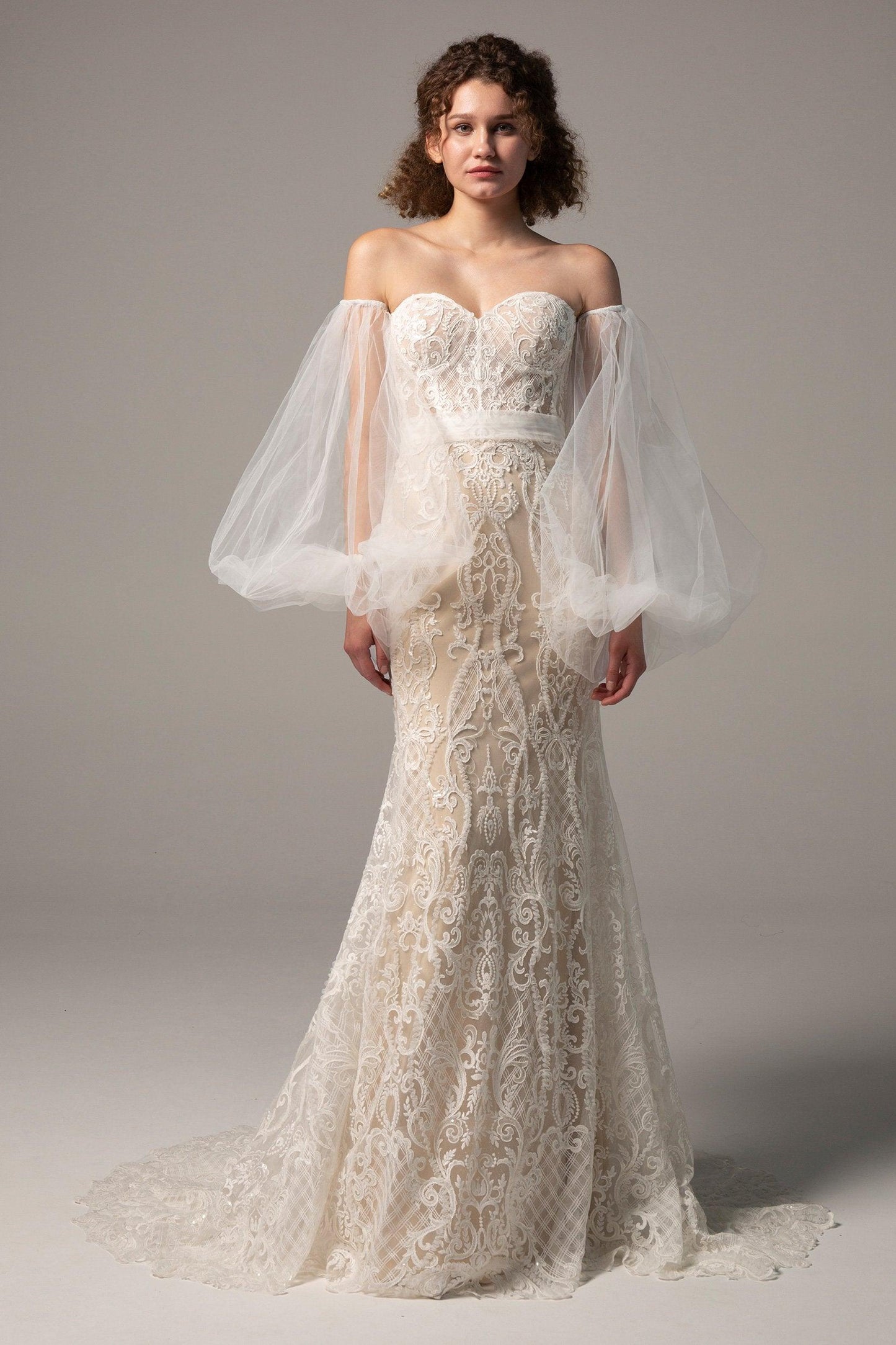 Trumpet Court Train Lace Knitted Fabric Wedding Dress CW2349 - COCOMELODY