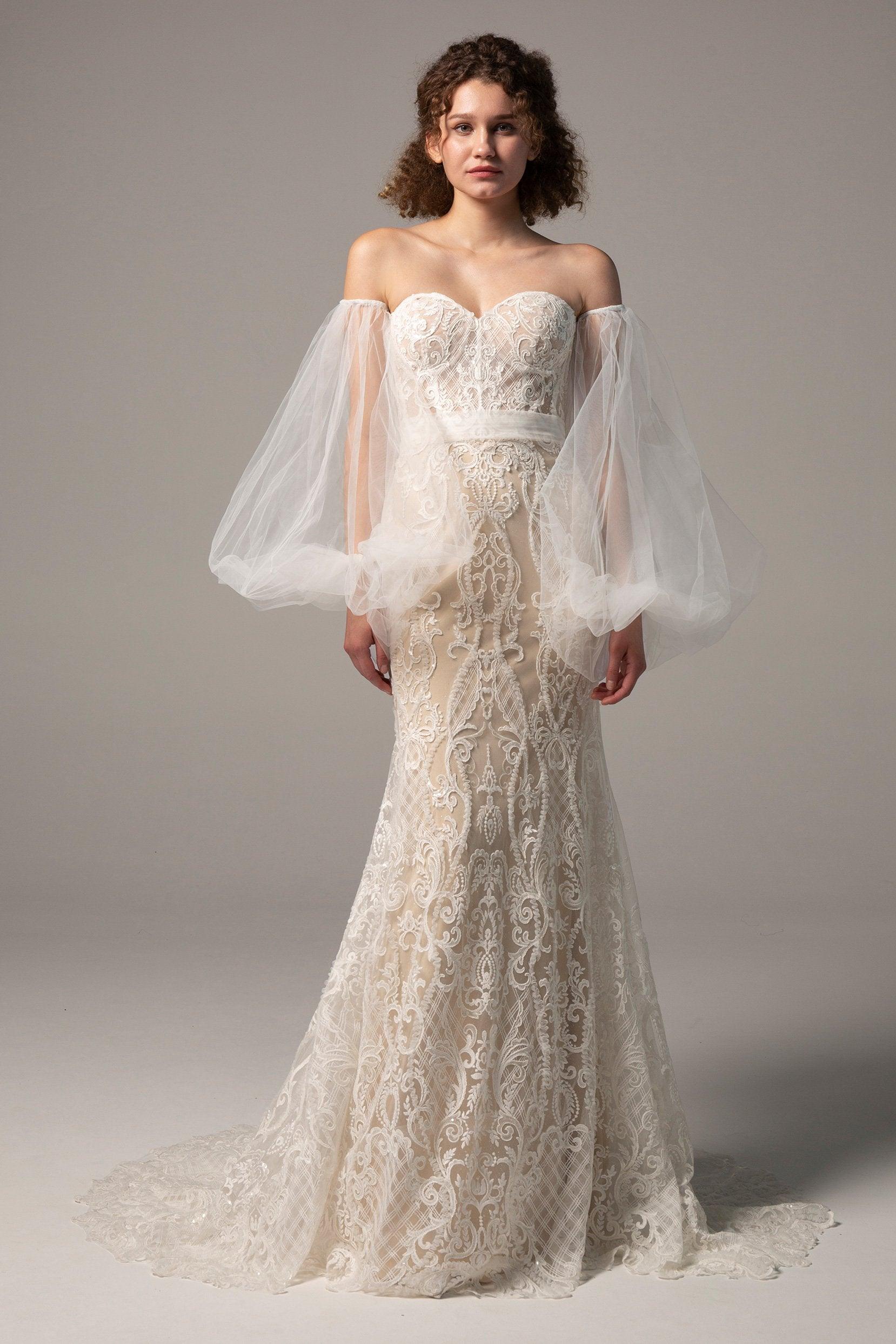 Trumpet Court Train Lace Knitted Fabric Wedding Dress CW2349 - COCOMELODY