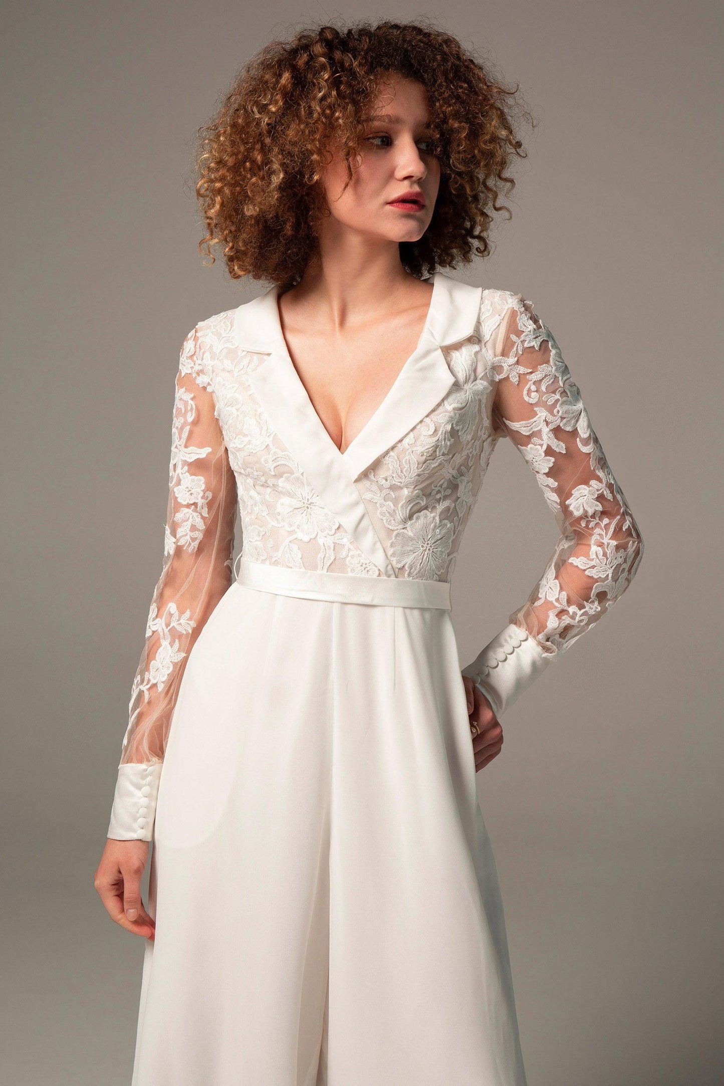 Floor Length Chiffon Tulle Wedding Jumpsuit CW2351 - COCOMELODY