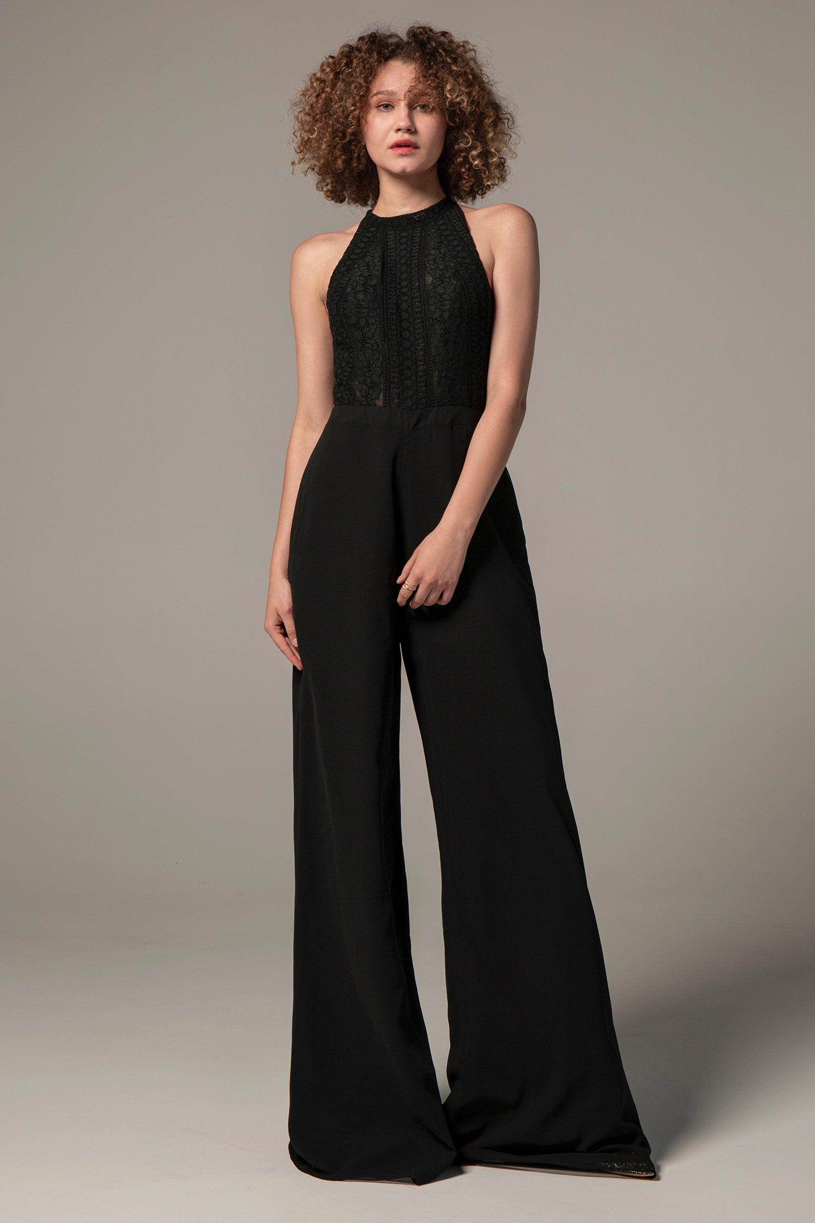 Floor Length Chiffon Lace Wedding Jumpsuit CW2354 - COCOMELODY