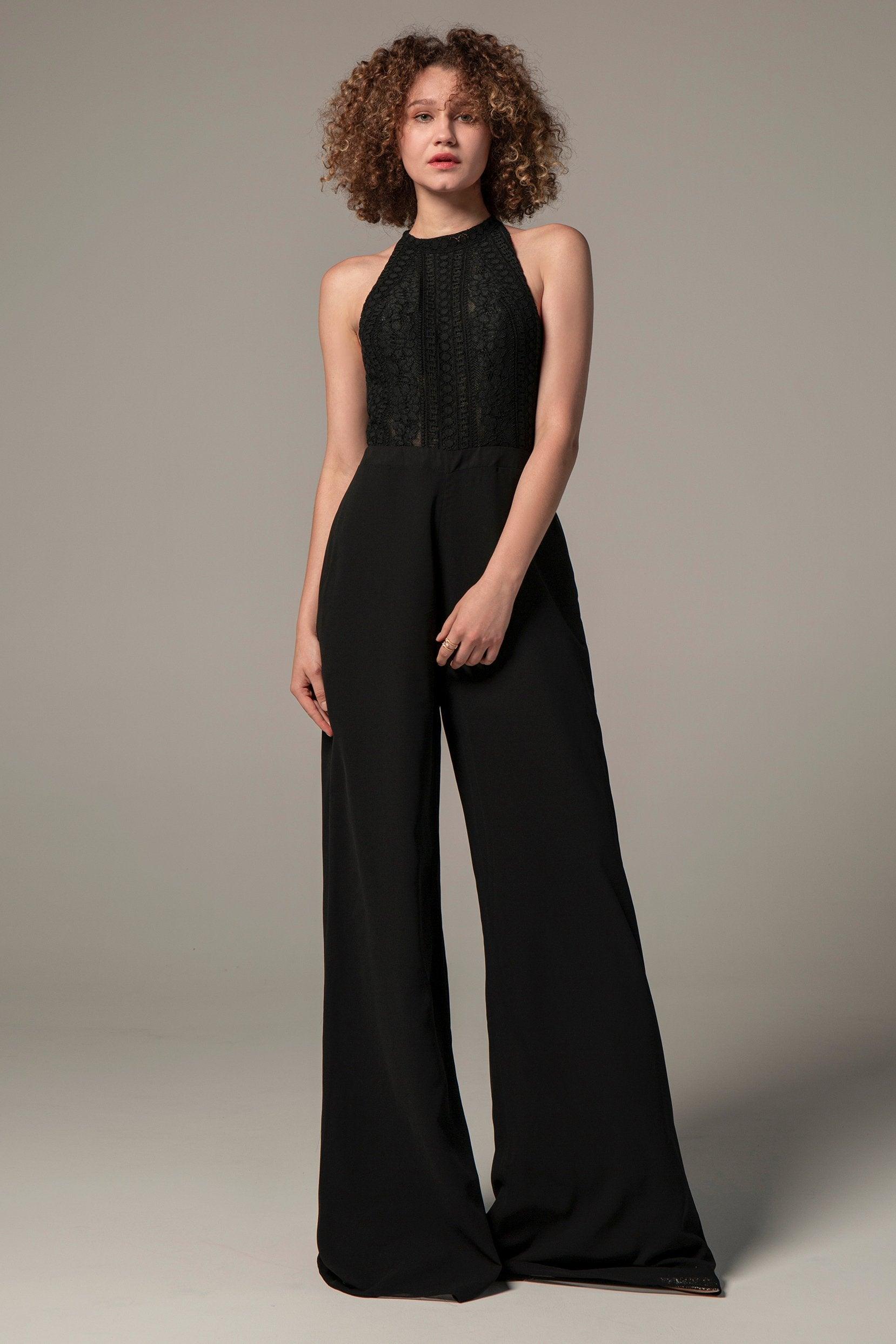 Floor Length Chiffon Lace Wedding Jumpsuit CW2354 - COCOMELODY