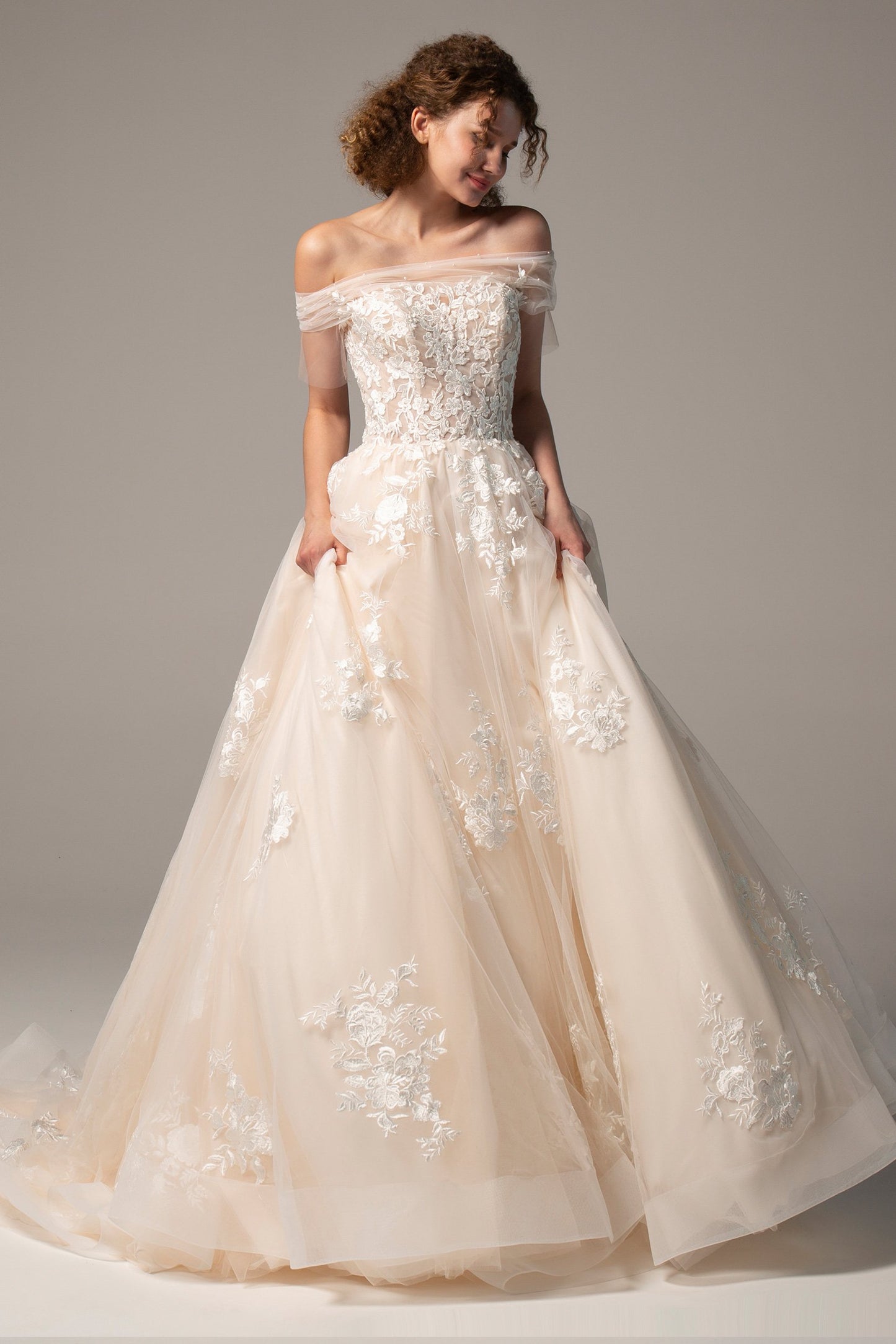 A-Line Court Train Tulle Wedding Dress CW2355