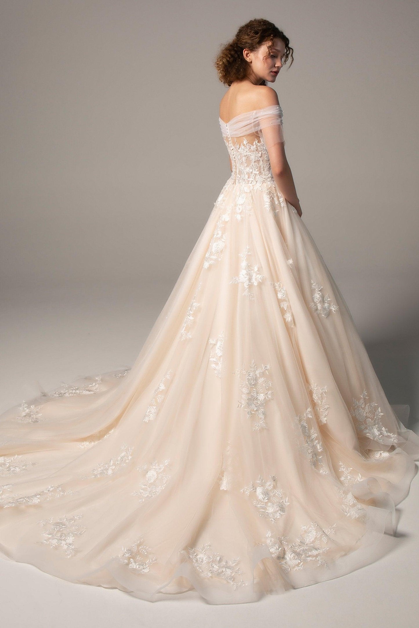 A-Line Court Train Tulle Wedding Dress CW2355 - COCOMELODY