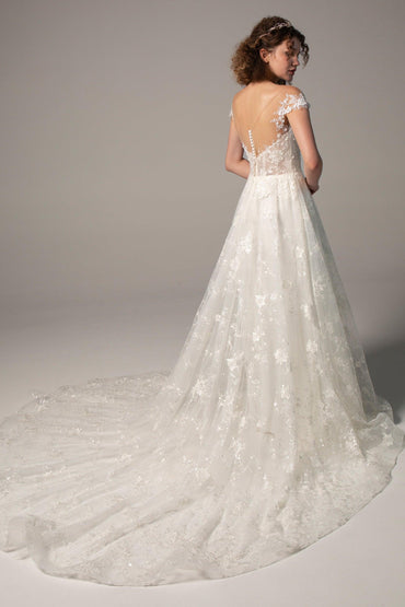 A-Line Court Train Lace Knitted Fabric Wedding Dress CW2356 - COCOMELODY