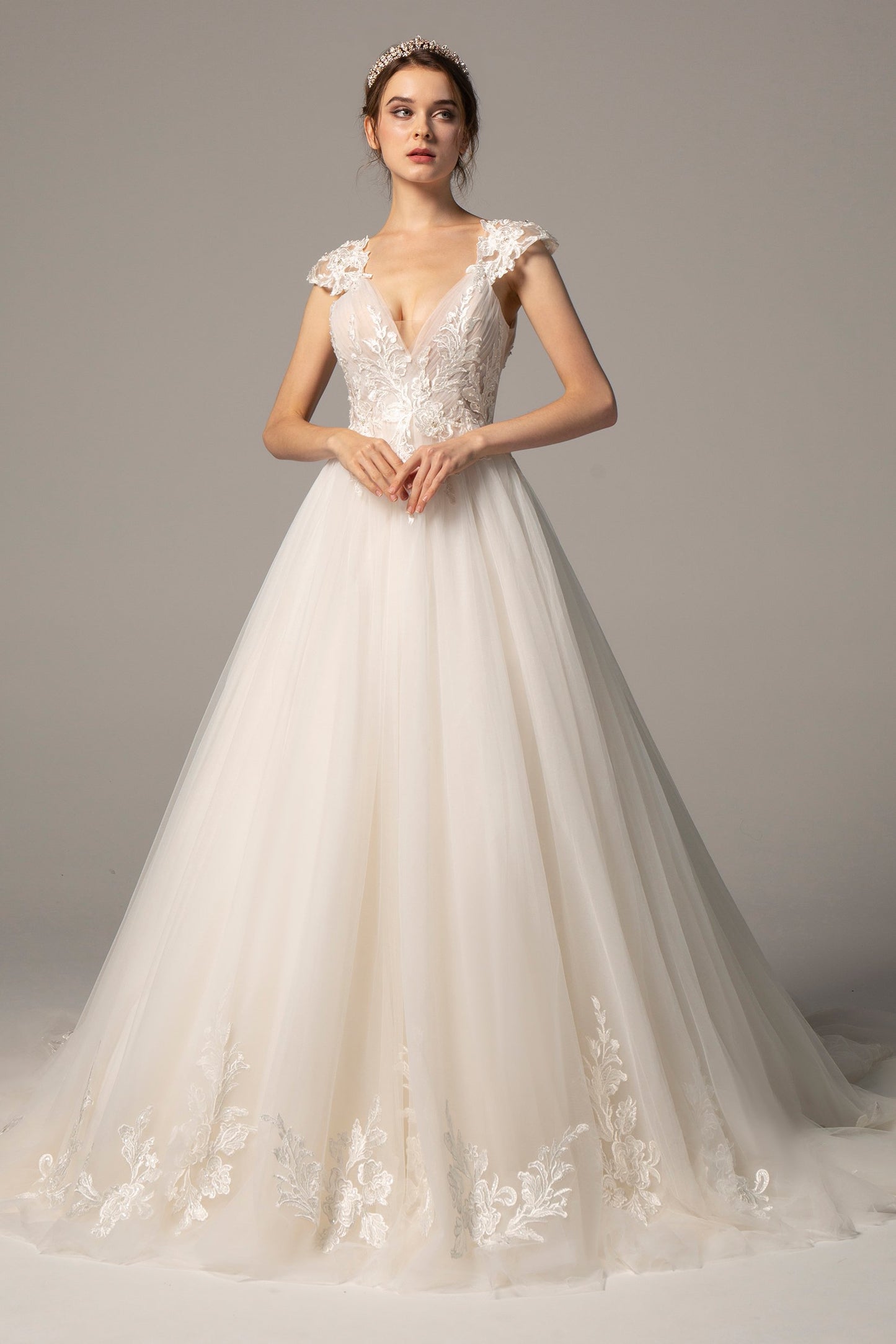 A-Line Court Train Tulle Wedding Dress CW2358