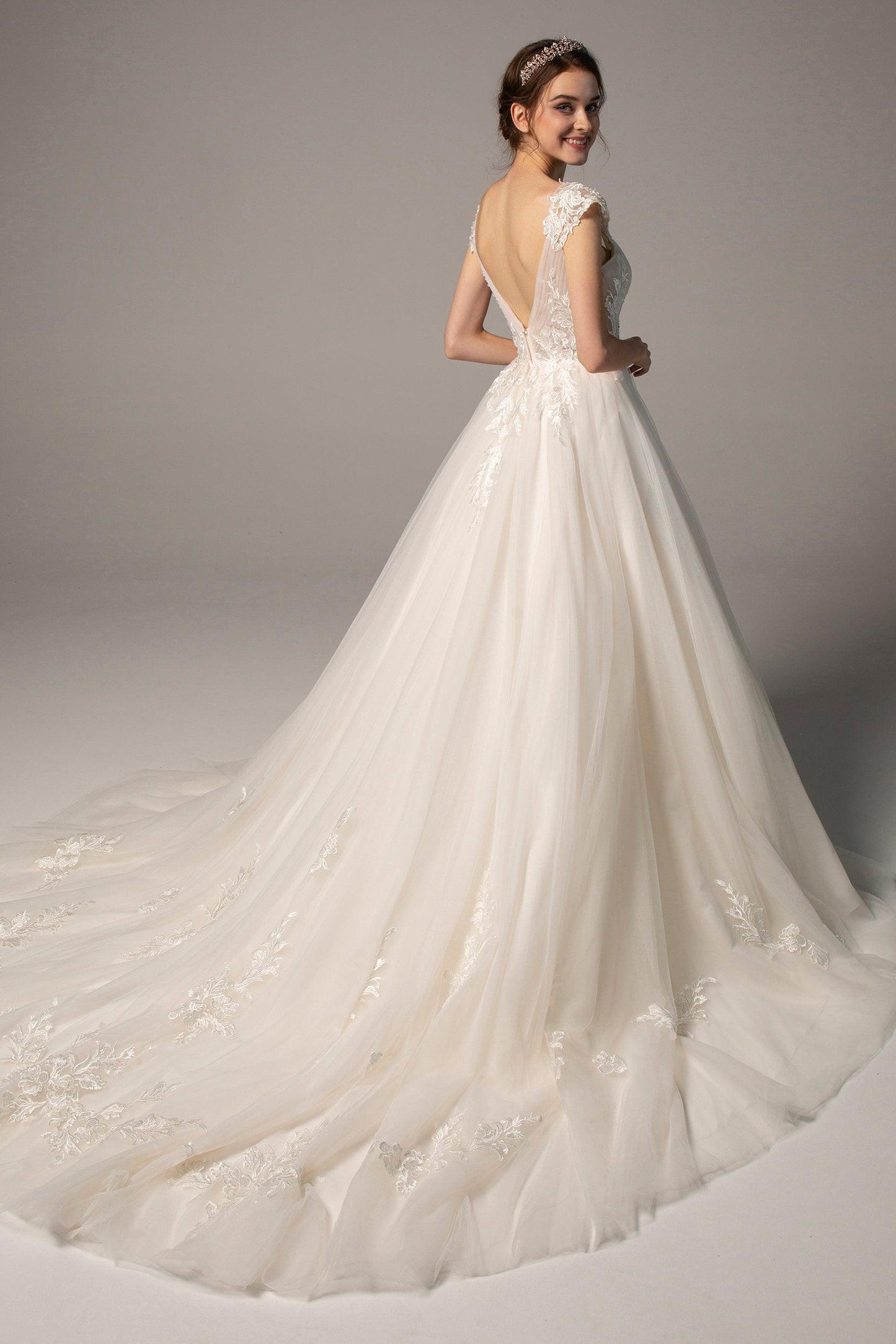 A-Line Court Train Tulle Wedding Dress CW2358