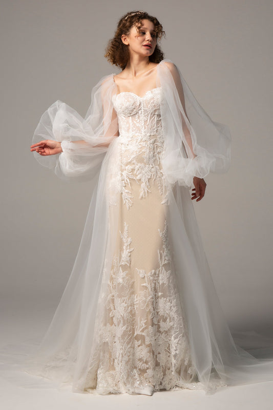 Trumpet Court Train Tulle Knitted Wedding Dress CW2360