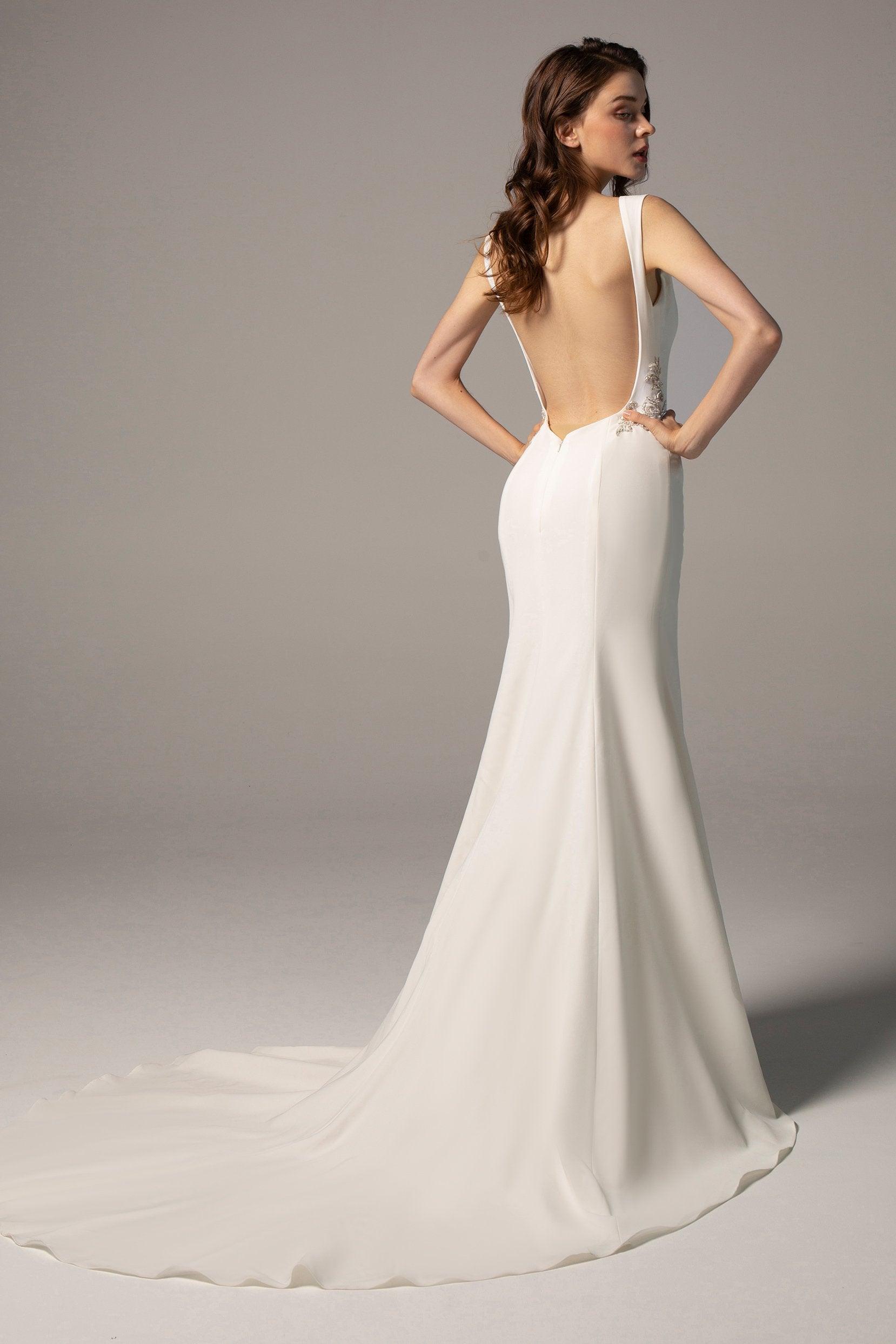 Trumpet-Mermaid Court Train Stretch Satin Wedding Dress CW2363 - COCOMELODY