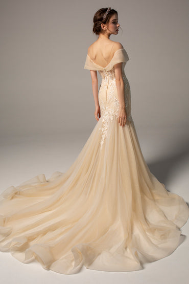 Trumpet-Mermaid Court Train Tulle Wedding Dress CW2377