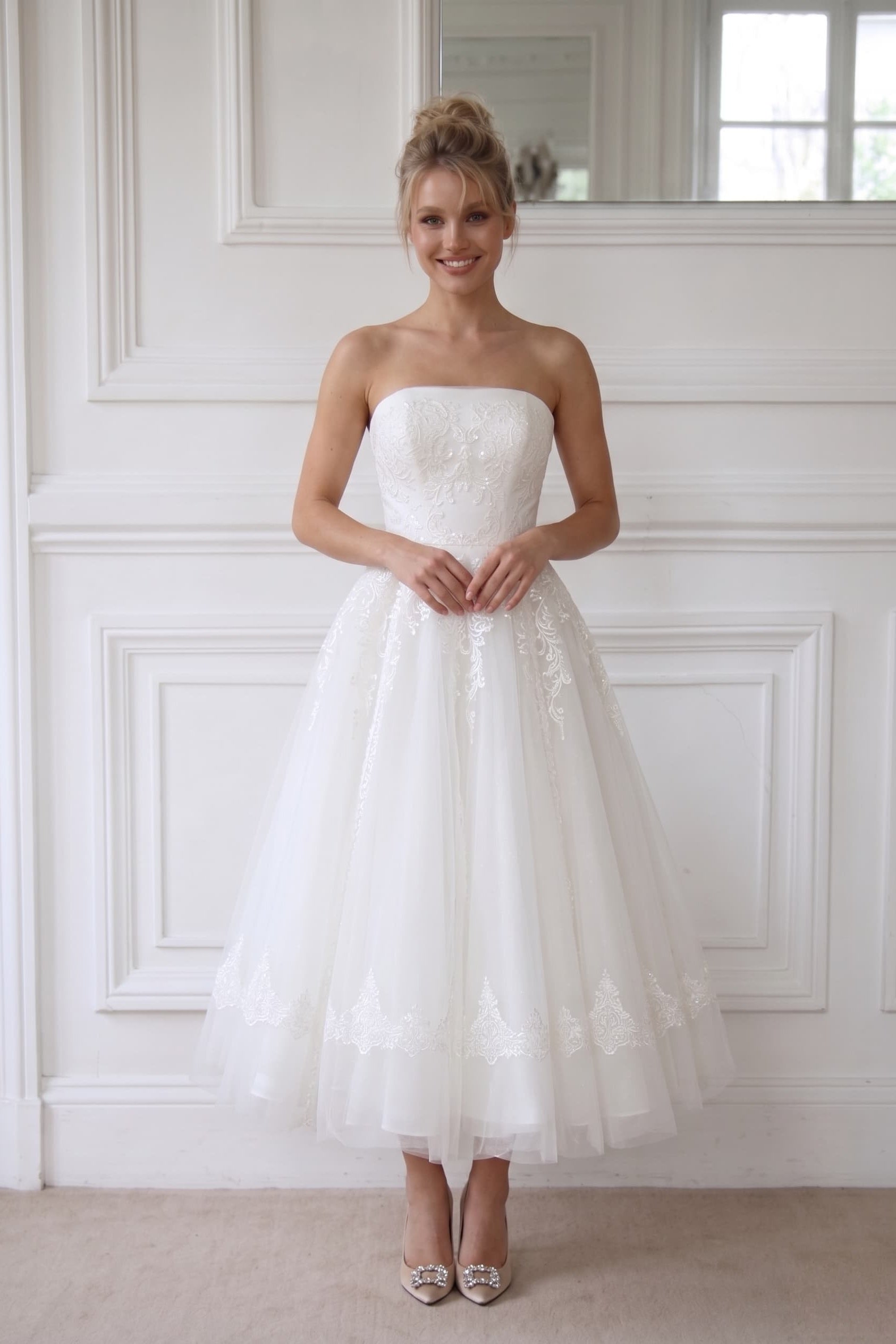 Chic Strapless Wedding Dress Ivory A-Line Tulle Bridal Dress Sparkling Beading COCOMELODY CW2392, 25 Days / Ivory / US20-UK22-EUR50 Chic Strapless Wedding Dress Ivory A-Line Tulle Bridal Dress Sparkling Beading COCOMELODY CW2392, 25 Days / Ivory / US20-UK22-EUR50