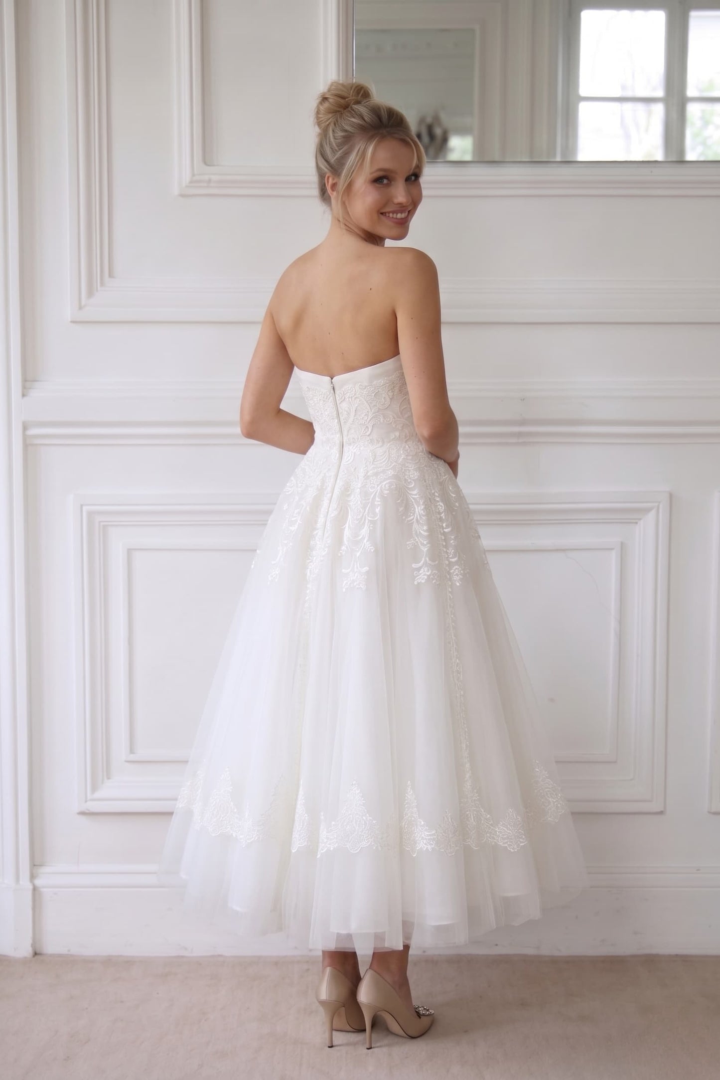 A-Line Ankle Length Tulle Wedding Dress CW2392