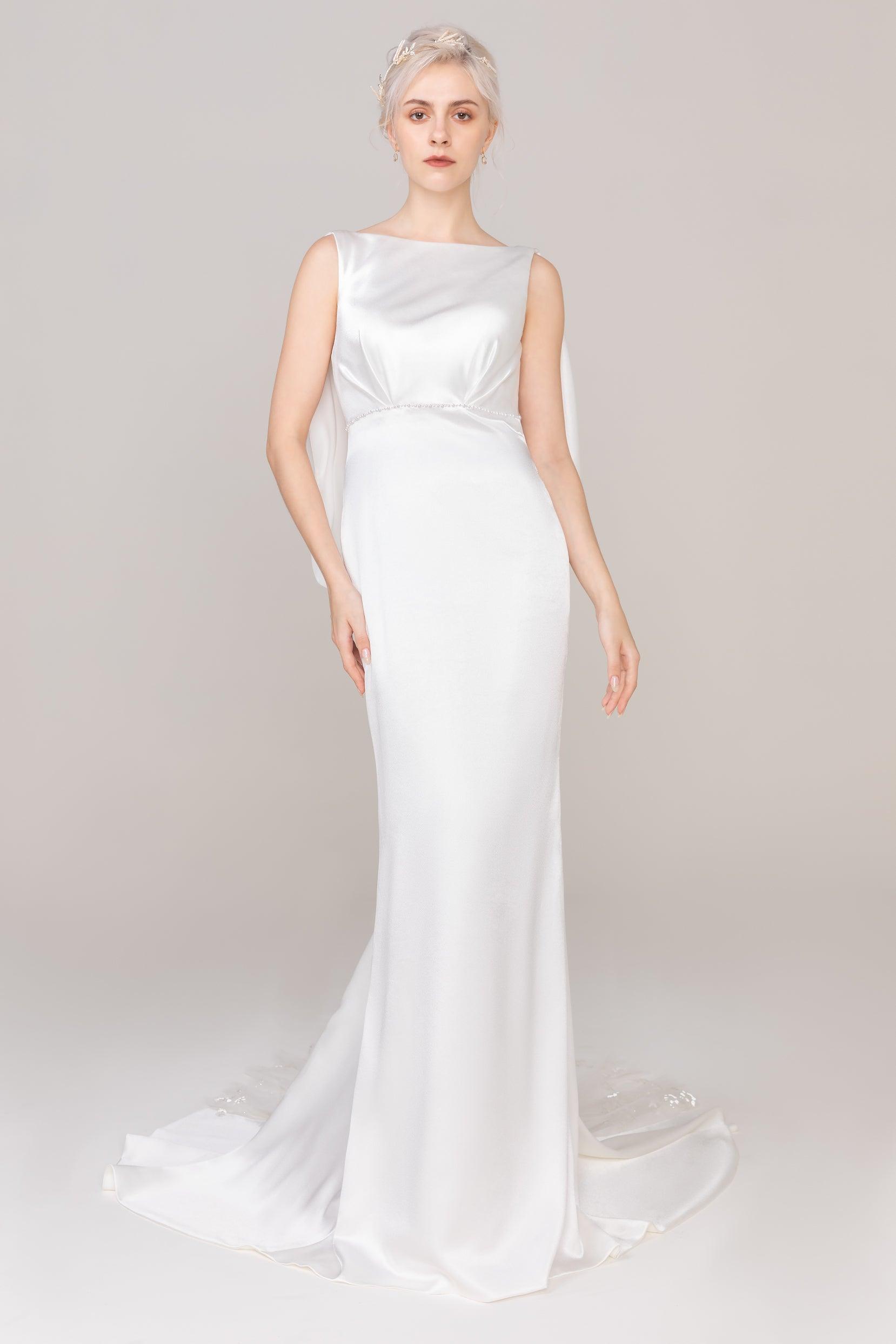 Trumpet-Mermaid Court Train Satin Wedding Dress CW2414 - COCOMELODY