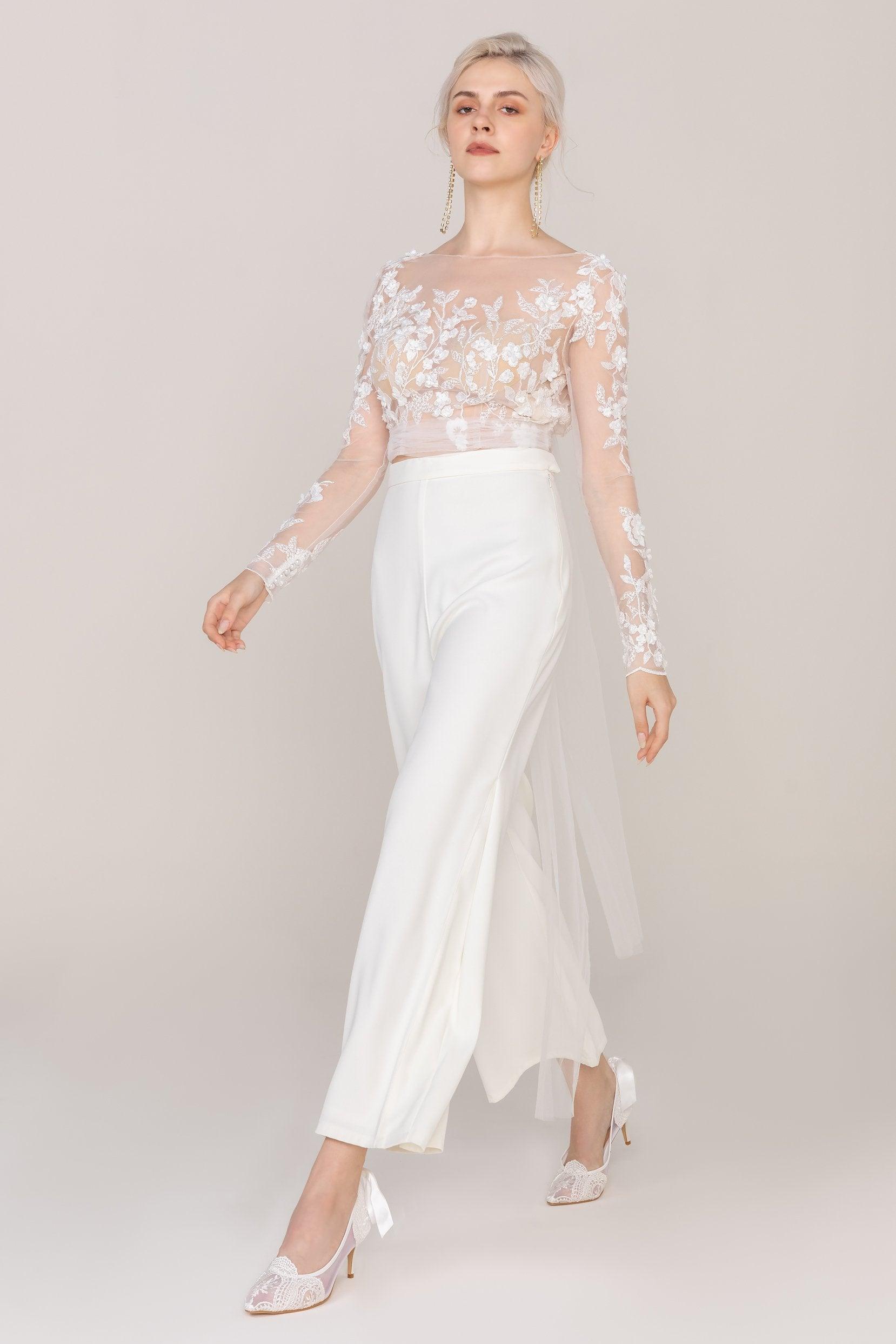 Two-Piece Tea Length Elastic Cloth Wedding Dress CW2419 - COCOMELODY