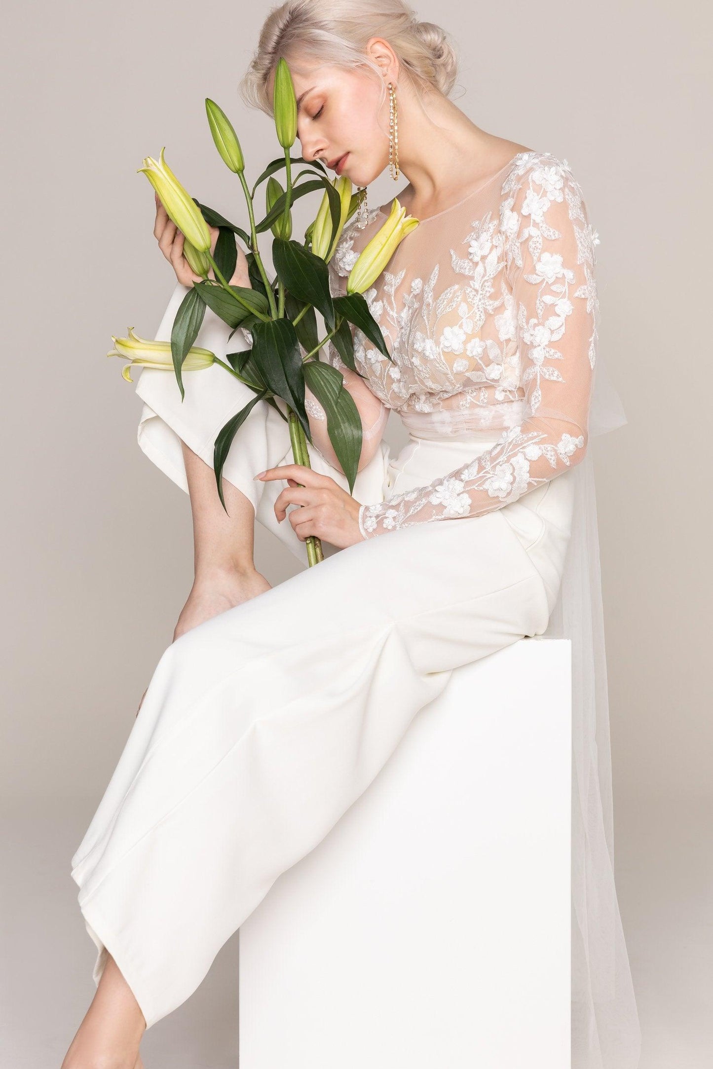Two-Piece Tea Length Elastic Cloth Wedding Dress CW2419 - COCOMELODY
