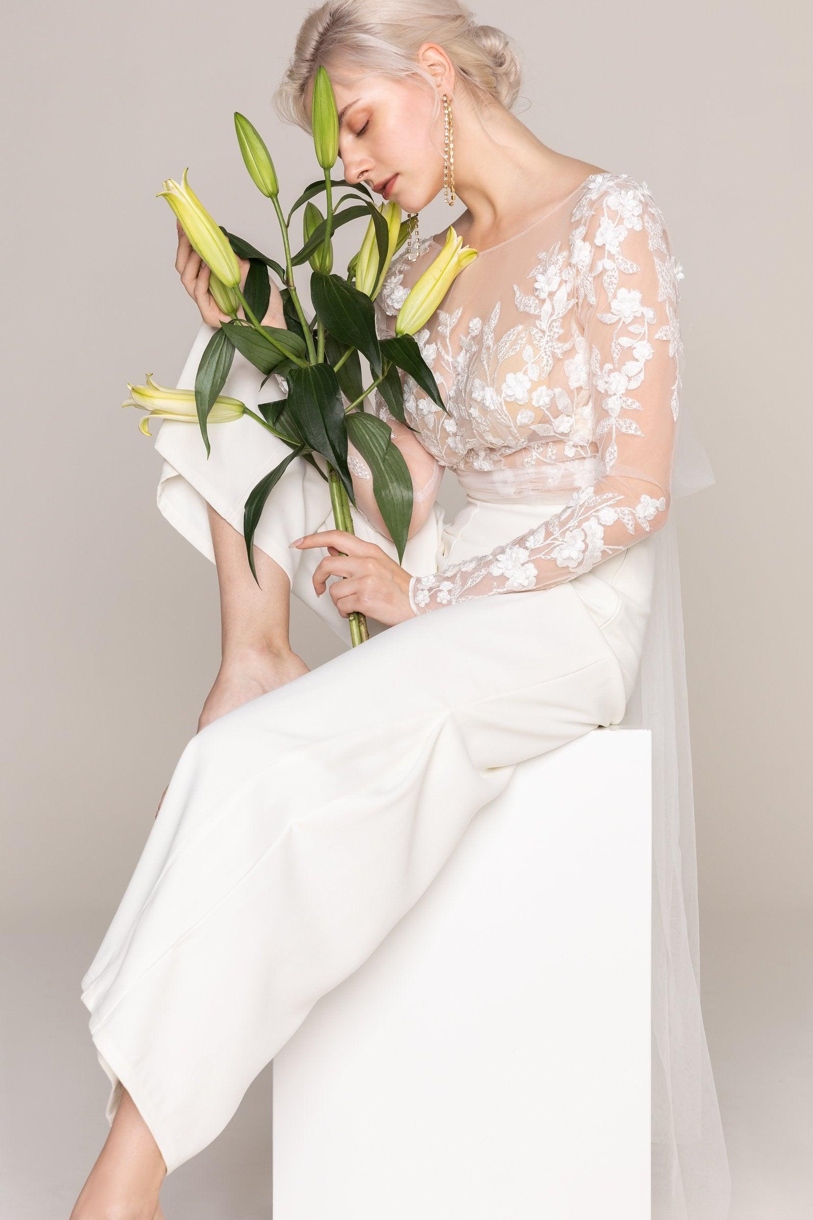 Two-Piece Tea Length Elastic Cloth Wedding Dress CW2419 - COCOMELODY