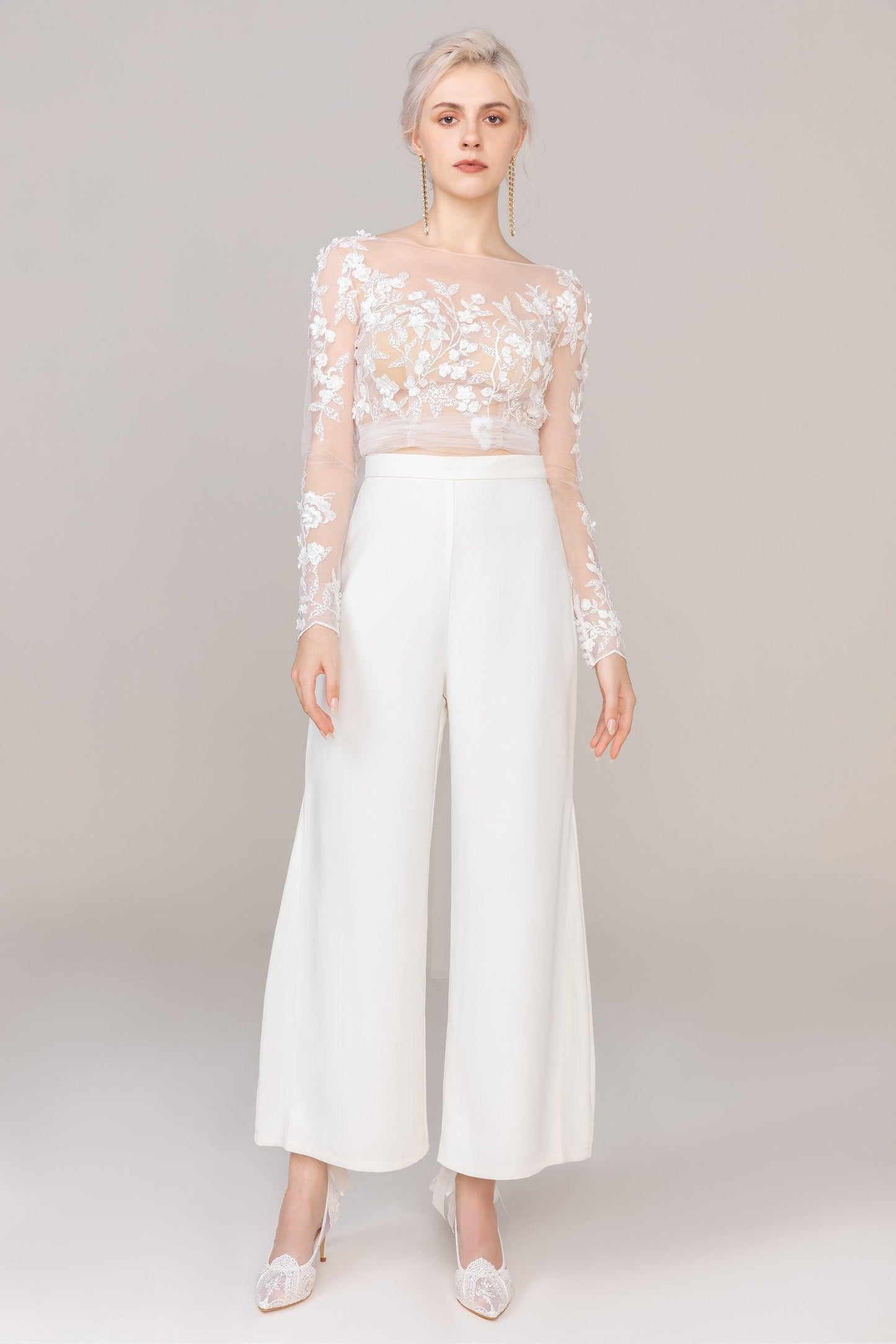 Two-Piece Tea Length Elastic Cloth Wedding Dress CW2419 - COCOMELODY