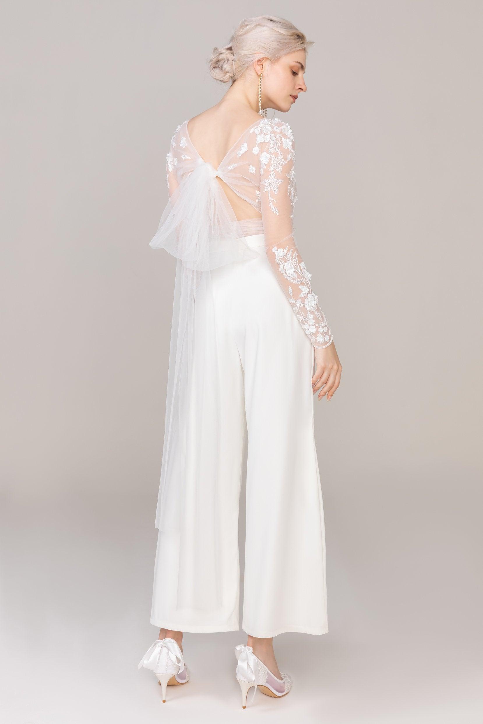 Two-Piece Tea Length Elastic Cloth Wedding Dress CW2419 - COCOMELODY