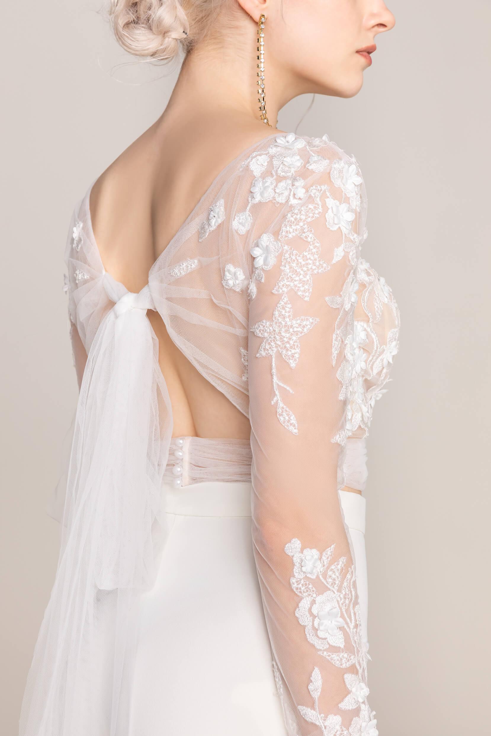 Two-Piece Tea Length Elastic Cloth Wedding Dress CW2419 - COCOMELODY