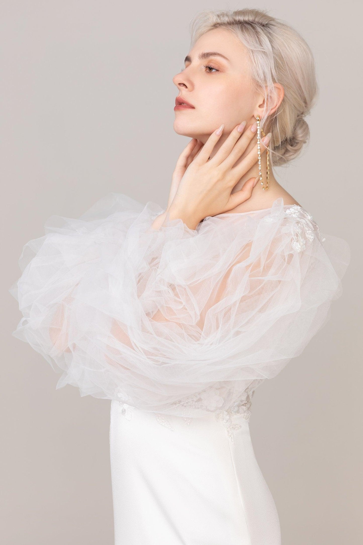 Sheath Knee Length Elastic Cloth Tulle Wedding Dress CW2420 - COCOMELODY