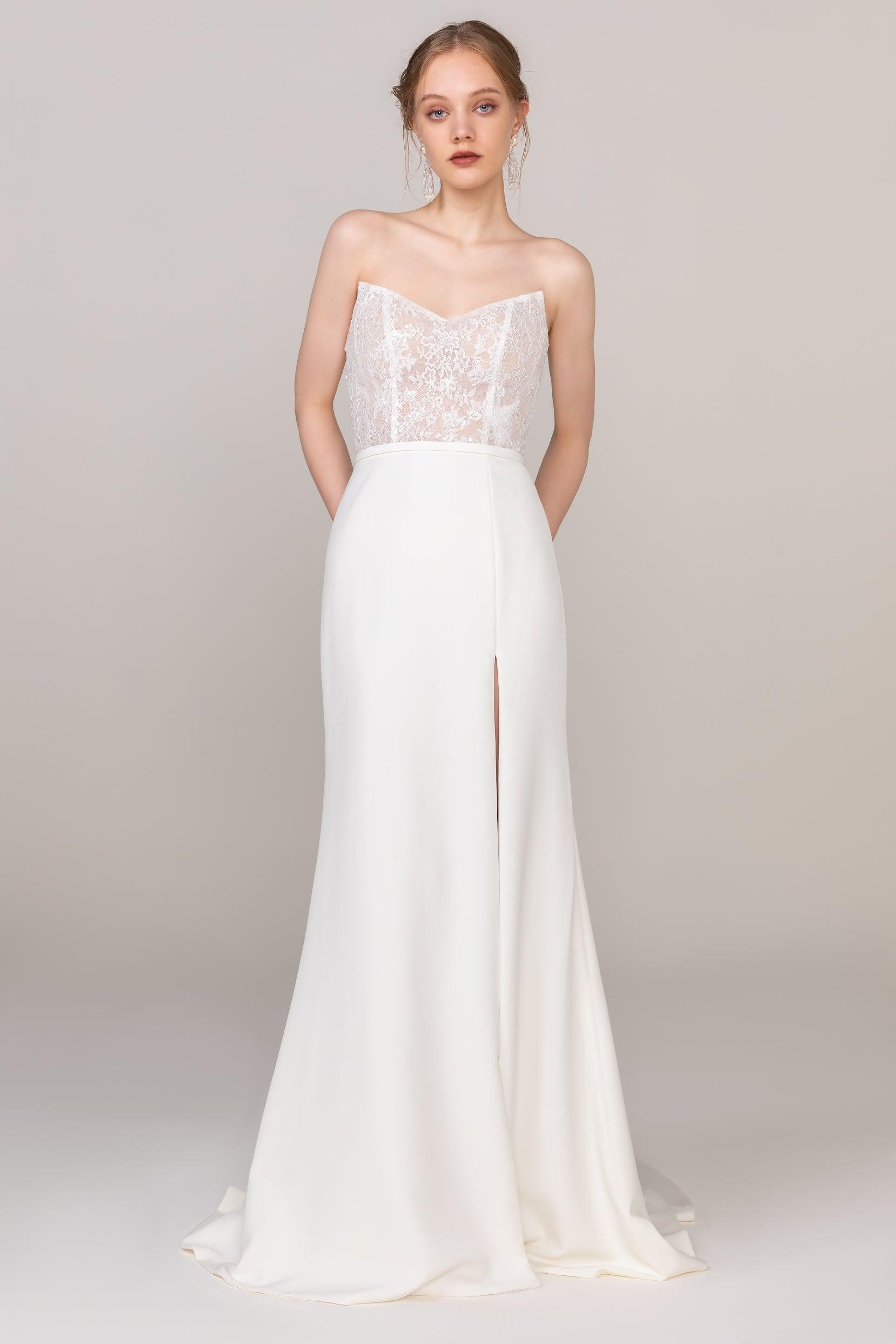 A-Line Court Train Lace Elastic Cloth Wedding Dress CW2464 - COCOMELODY