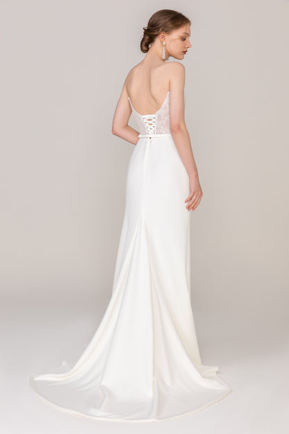 A-Line Court Train Lace Elastic Cloth Wedding Dress CW2464