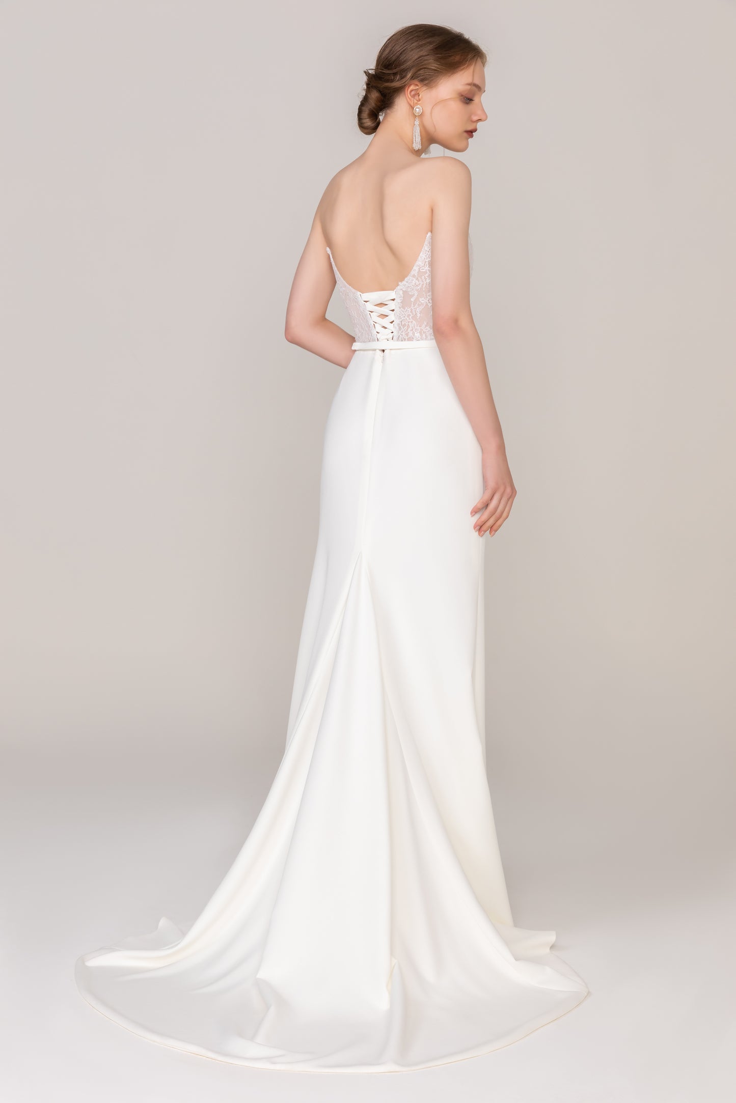 Trumpet Sweep Train Lace Elastic Cloth Wedding Dress CW2467
