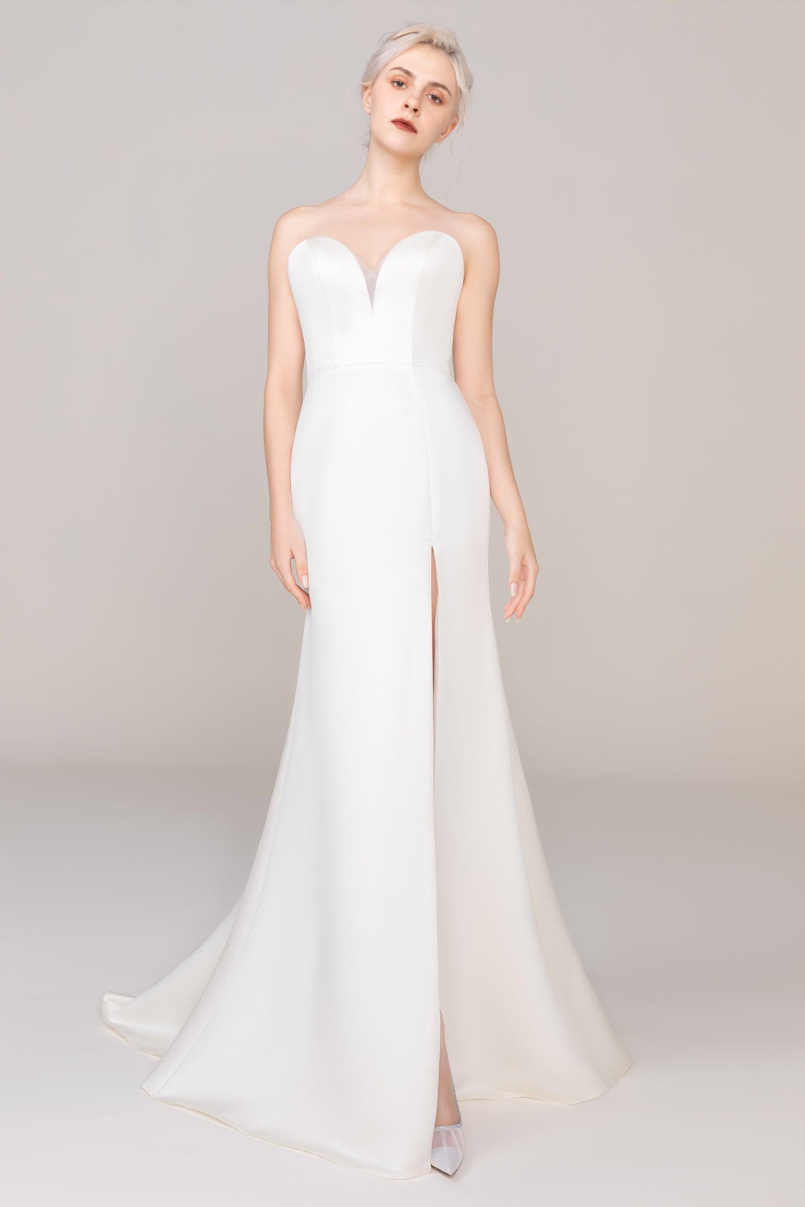 Trumpet-Mermaid Sweep Train Tulle Satin Wedding Dress CW2474 - COCOMELODY