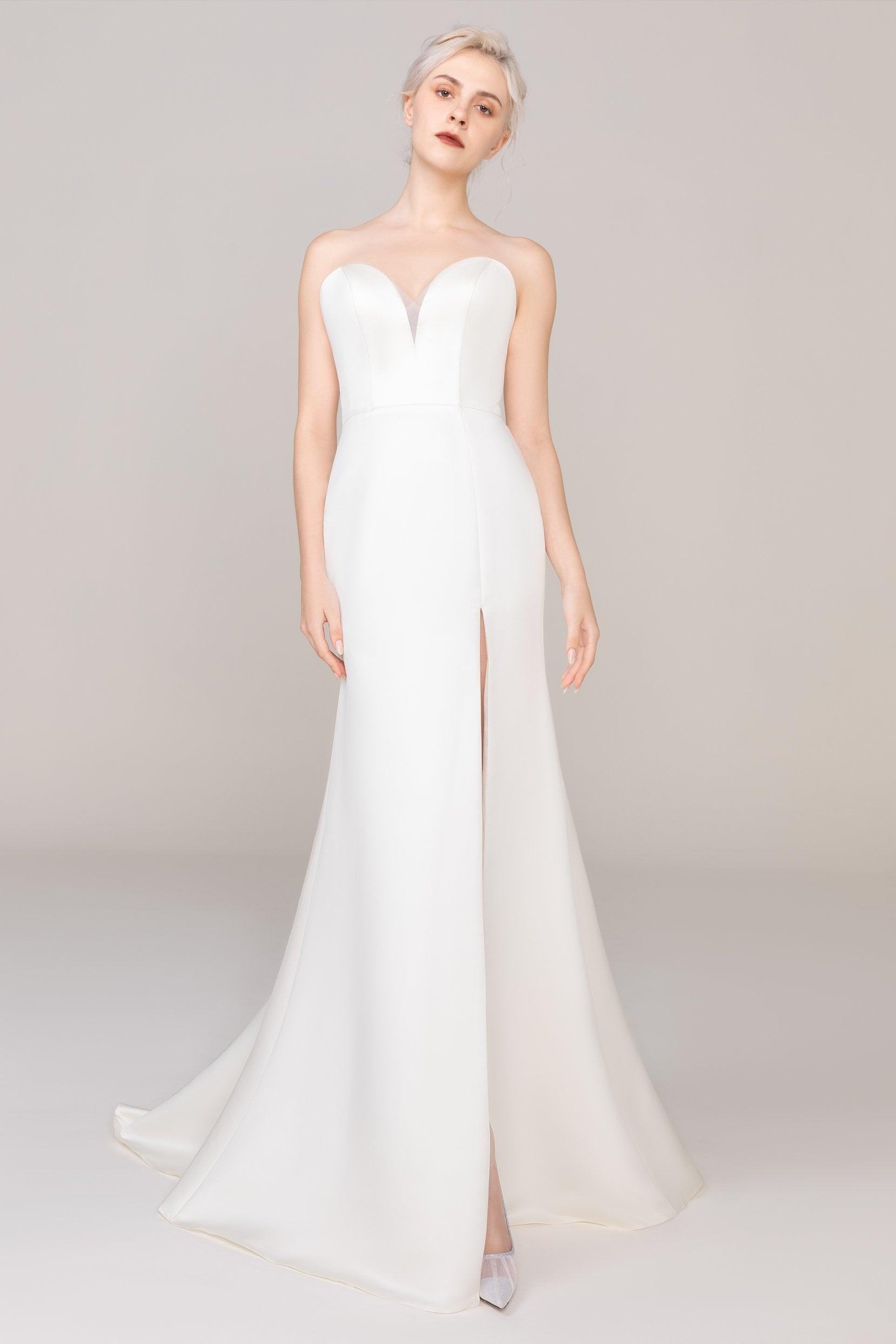 Trumpet-Mermaid Sweep-Brush Train Satin Wedding Dress CW2479 - COCOMELODY
