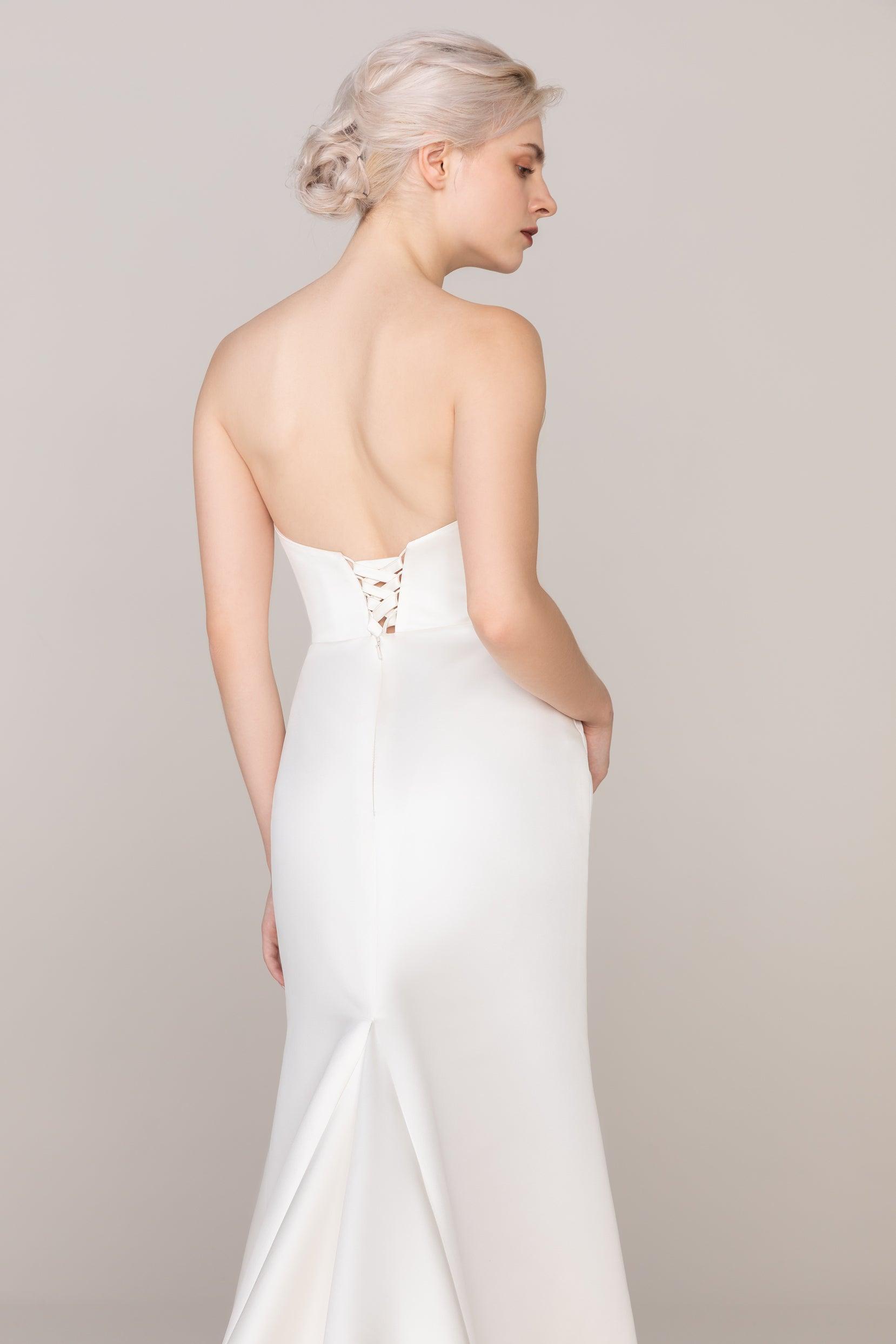 Trumpet-Mermaid Sweep-Brush Train Satin Wedding Dress CW2423 - COCOMELODY