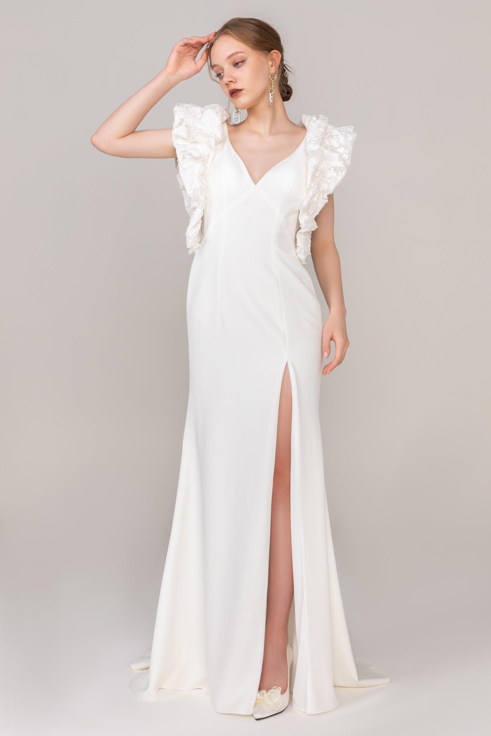 Sheath Sweep-Brush Train Elastic Cloth Wedding Dress CW2426 - COCOMELODY
