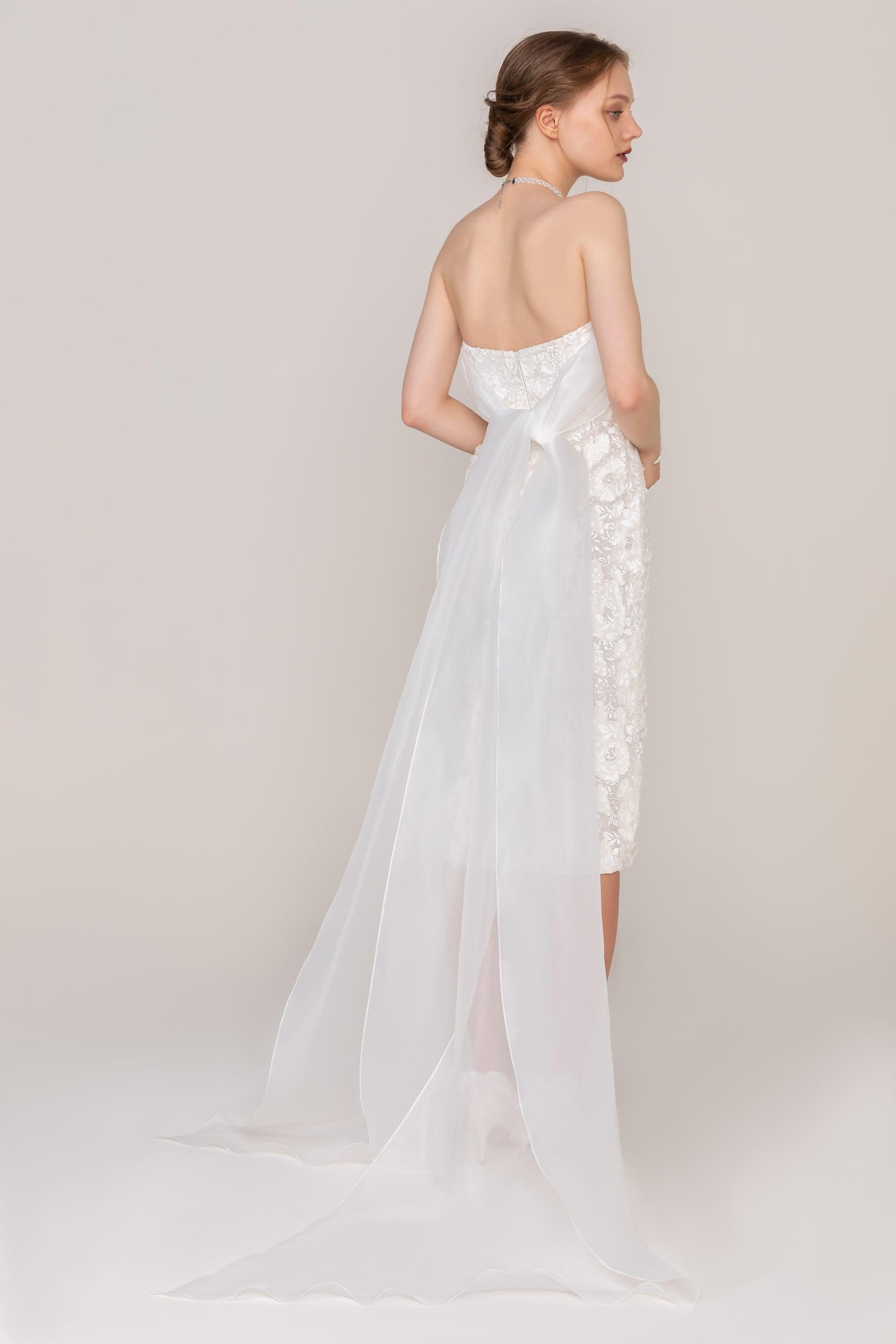 Sheath-Column Tea Length Lace Wedding Dress CW2429 - COCOMELODY