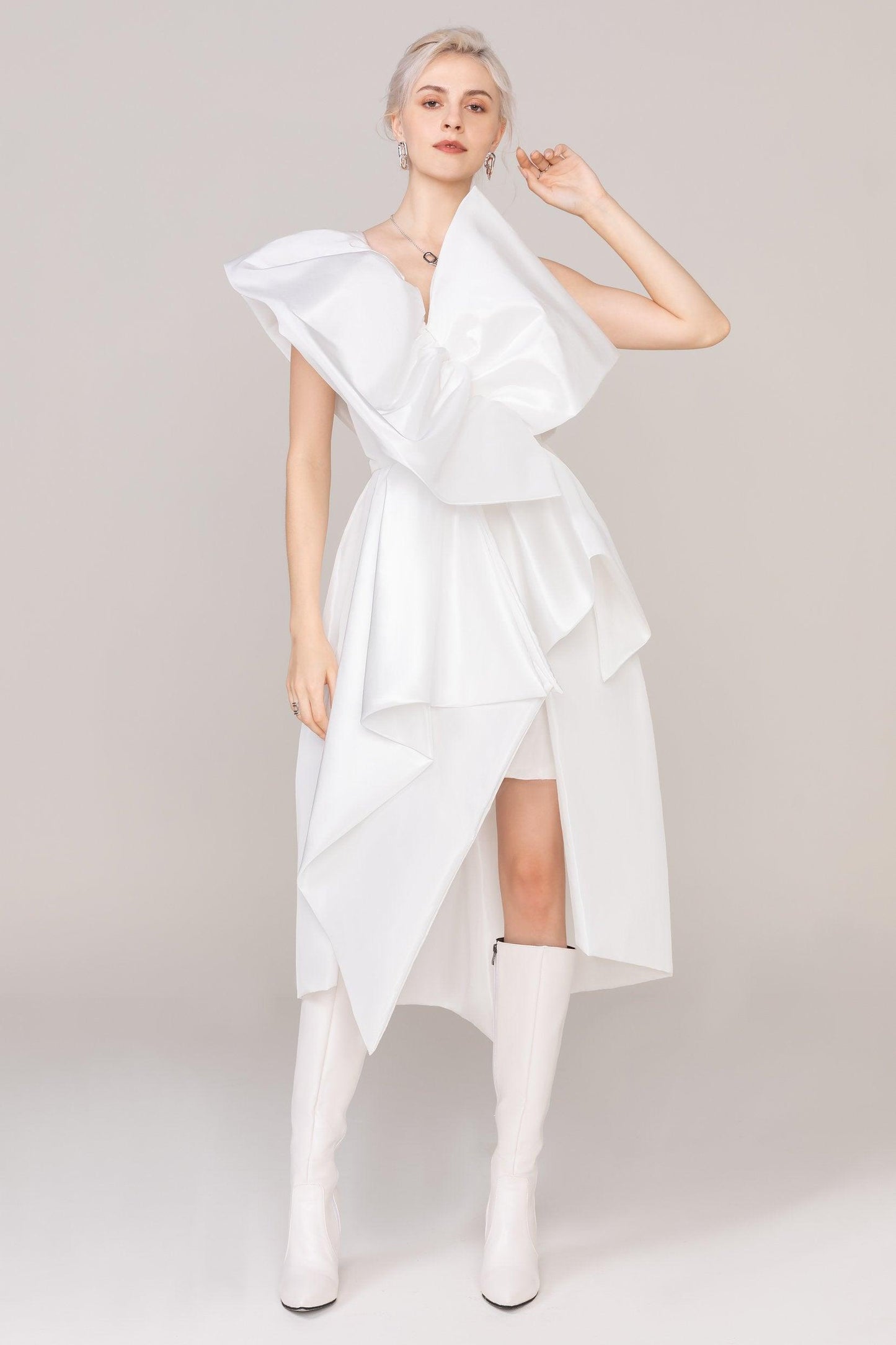 Asymmetrical High-Low Taffeta Wedding Dress CW2433 - COCOMELODY
